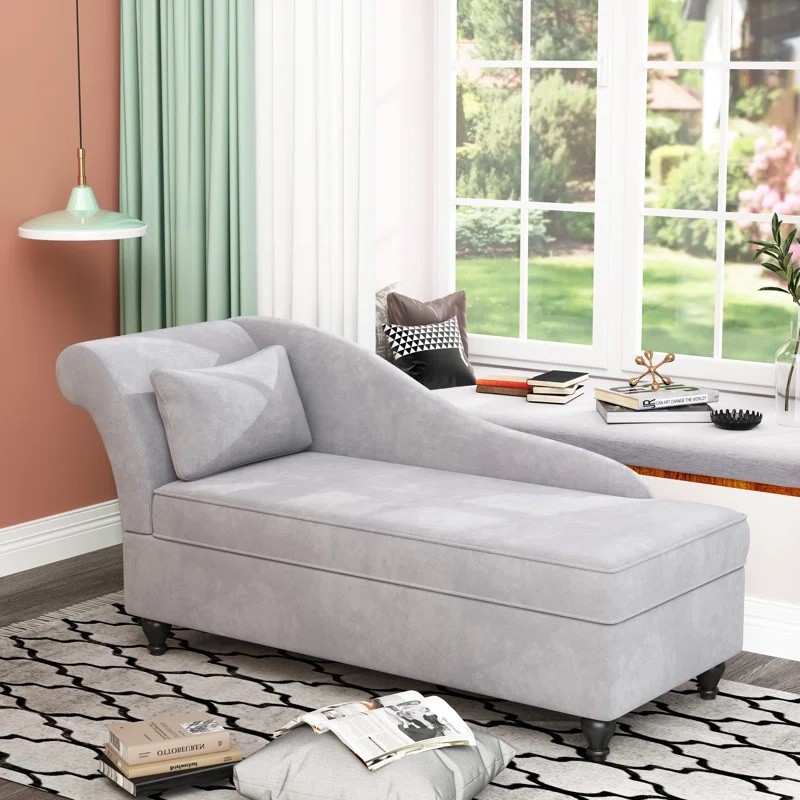 Grey Chaise Lounge/Loveseat with Storage - photo 3