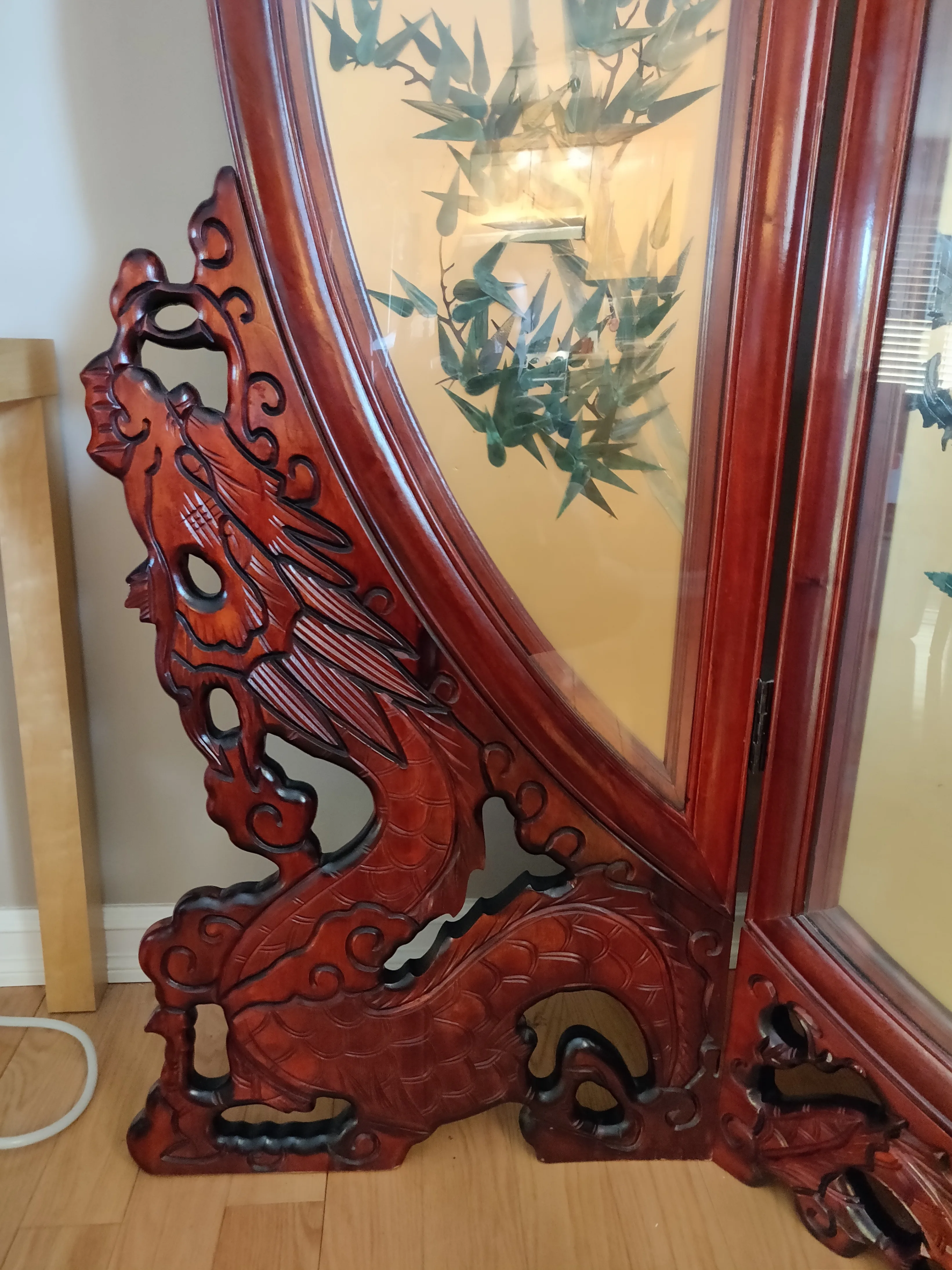 Chinese Folding Screen Room Divider 4 Panel - Pearl & Jade image indicator(9)