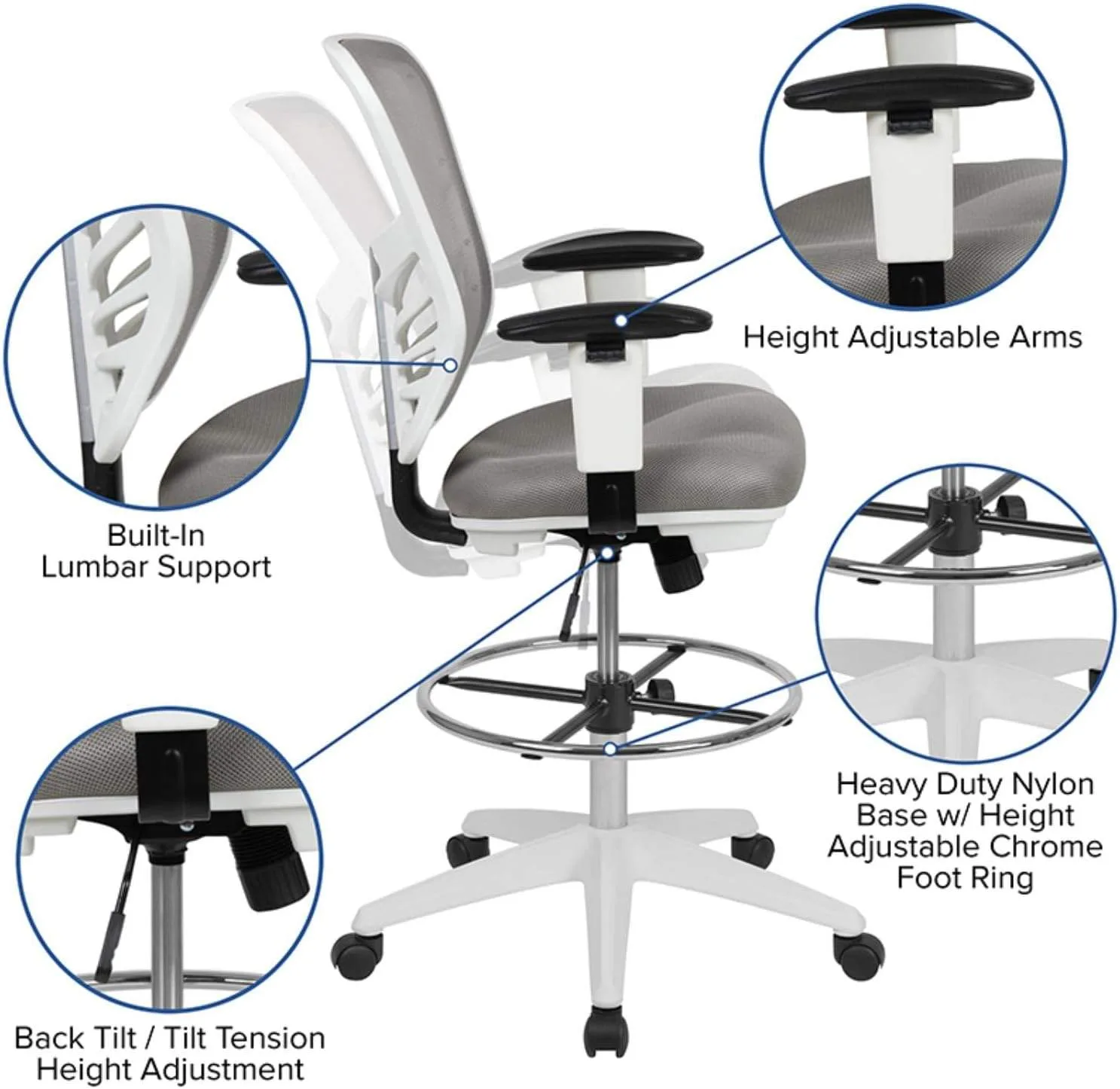 Ergonomic Mesh Drafting Chair – Adjustable & Comfortable image indicator(7)