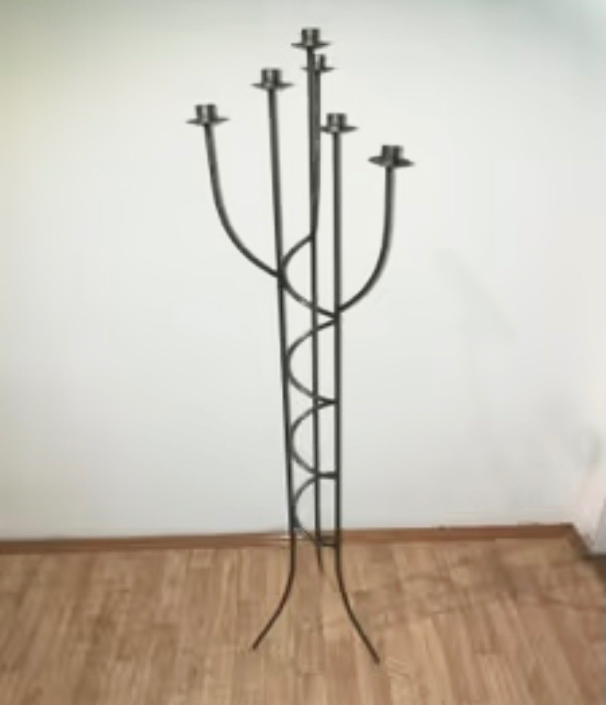 Vintage Brutalist Floor Wrought Iron Candelabra