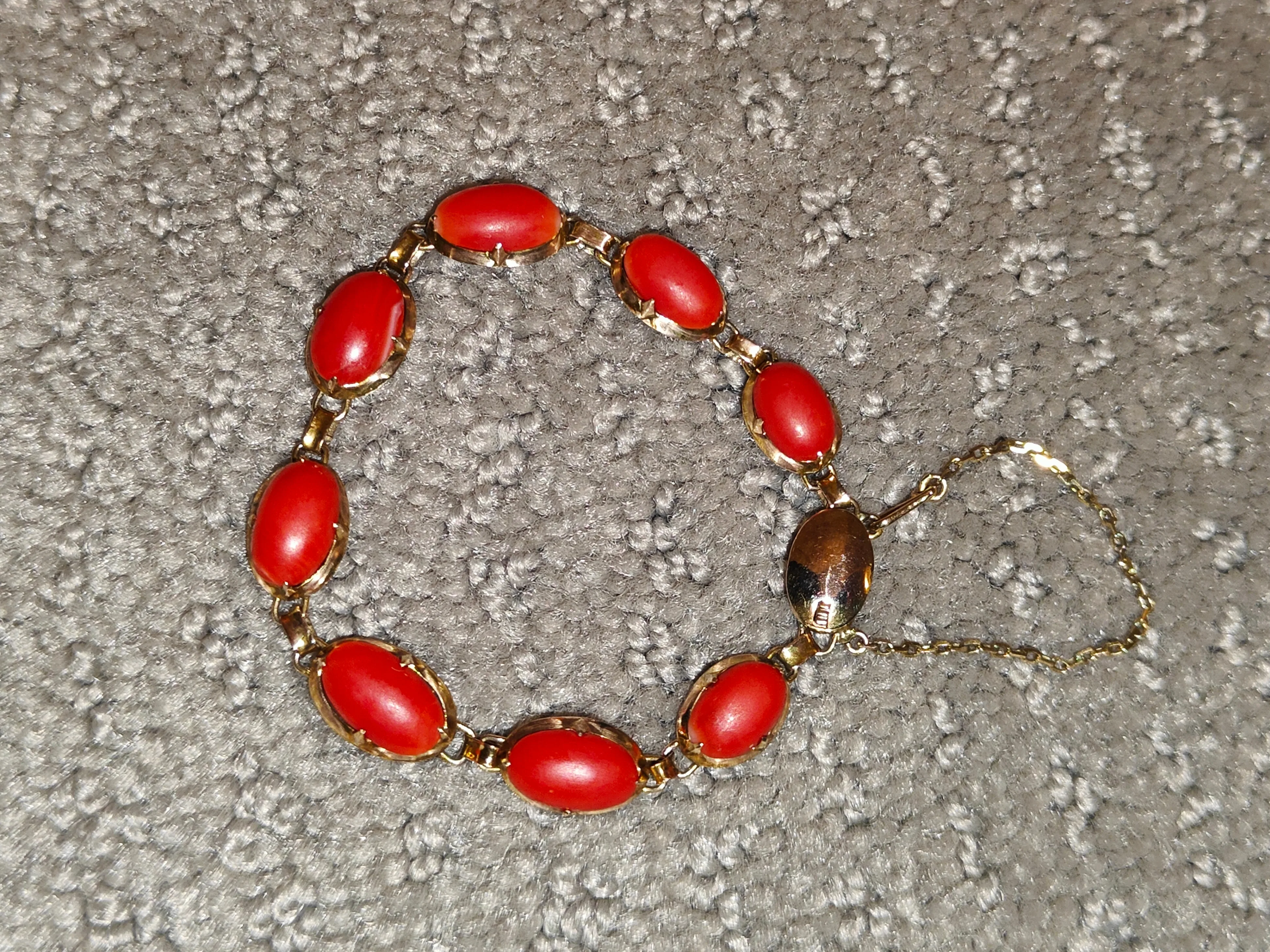 Vintage 14 Karet Gold Plated & Coral Bracelet - Women Jewellery thumbnail
