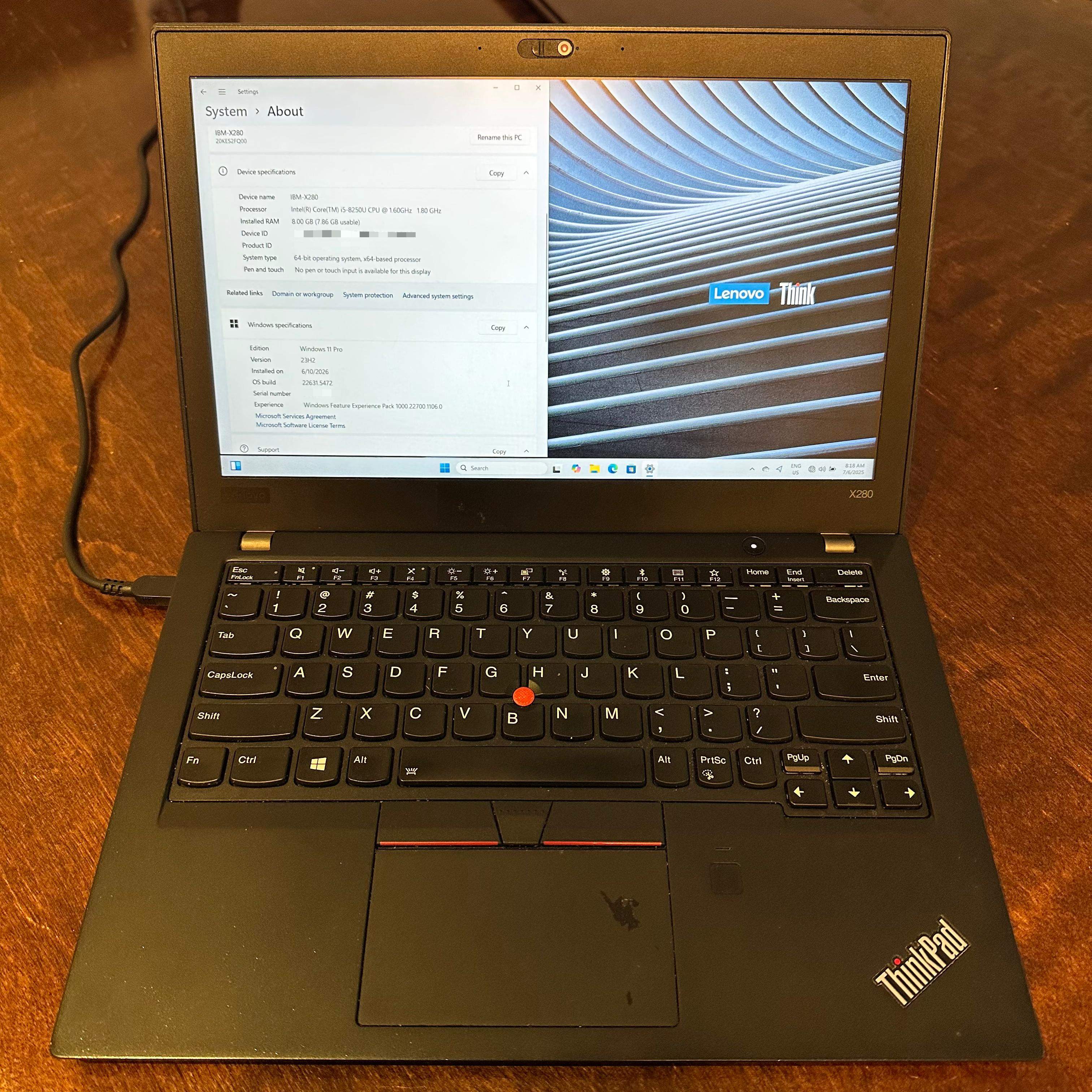 Lenovo ThinkPad X280 i5, 512GB SSD, 8GB RAM, Windows 11 Pro