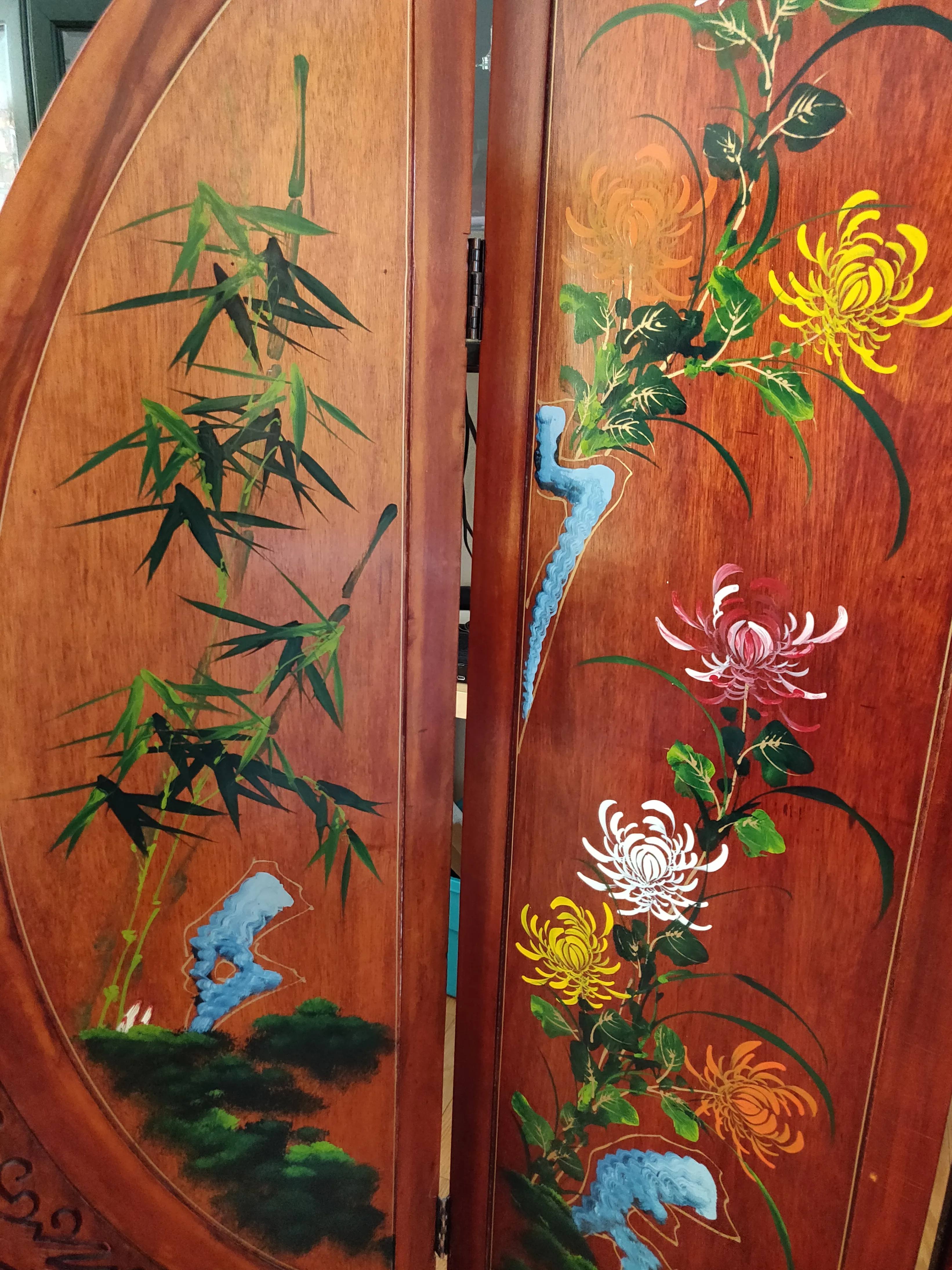 Chinese Folding Screen Room Divider 4 Panel - Pearl & Jade image indicator(7)