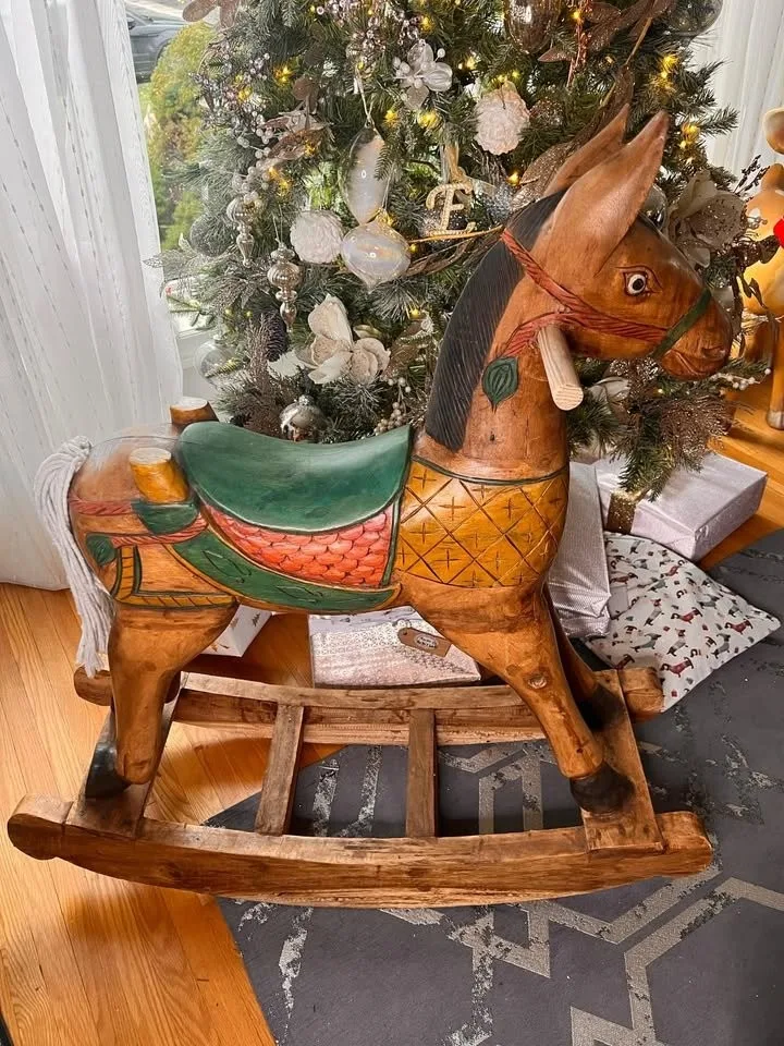 Vintage Handcarved Solid Wood Rocking Horse thumbnail