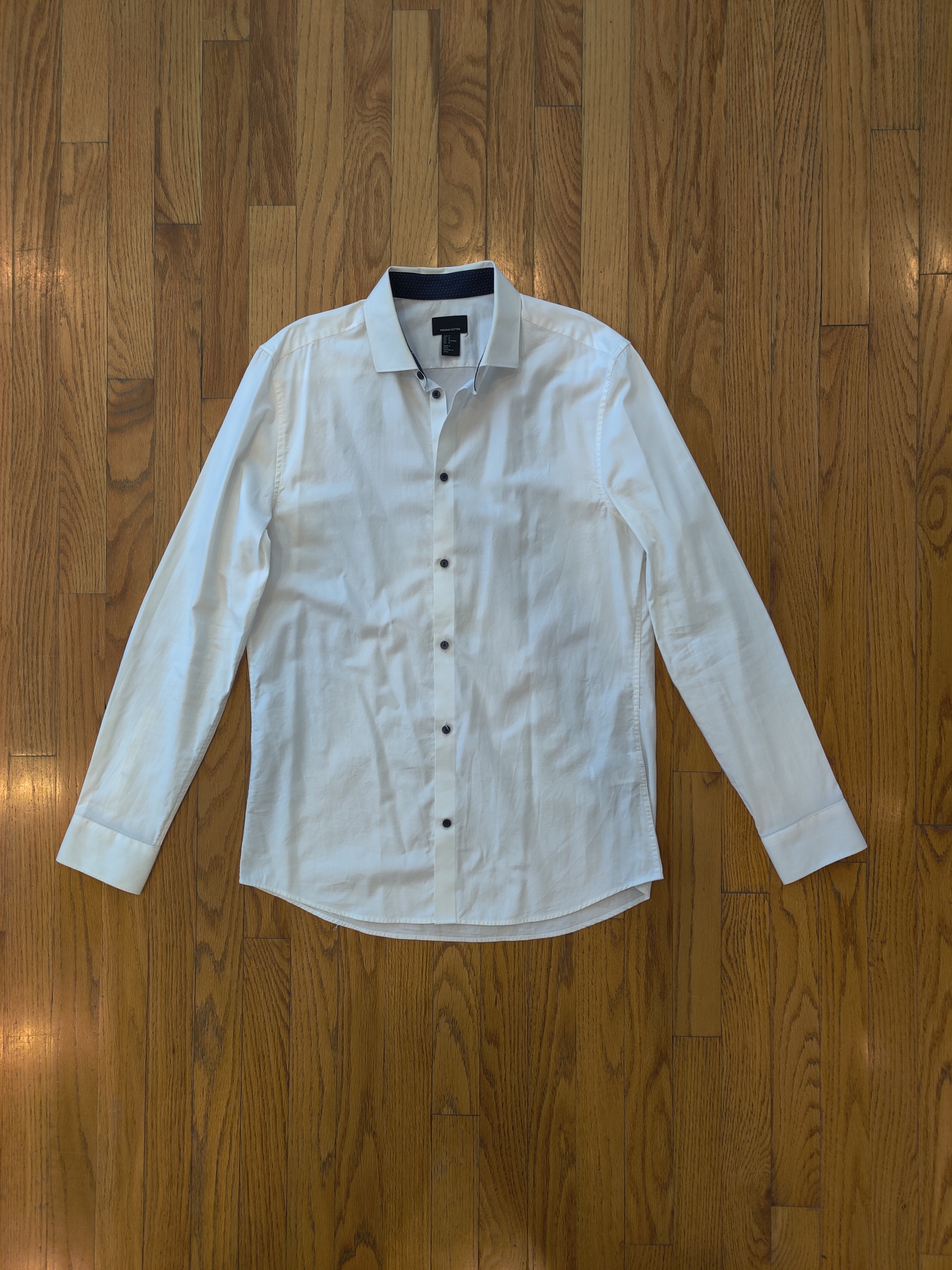 H & M Premium Cotton Mans Dress Shirt White Size M