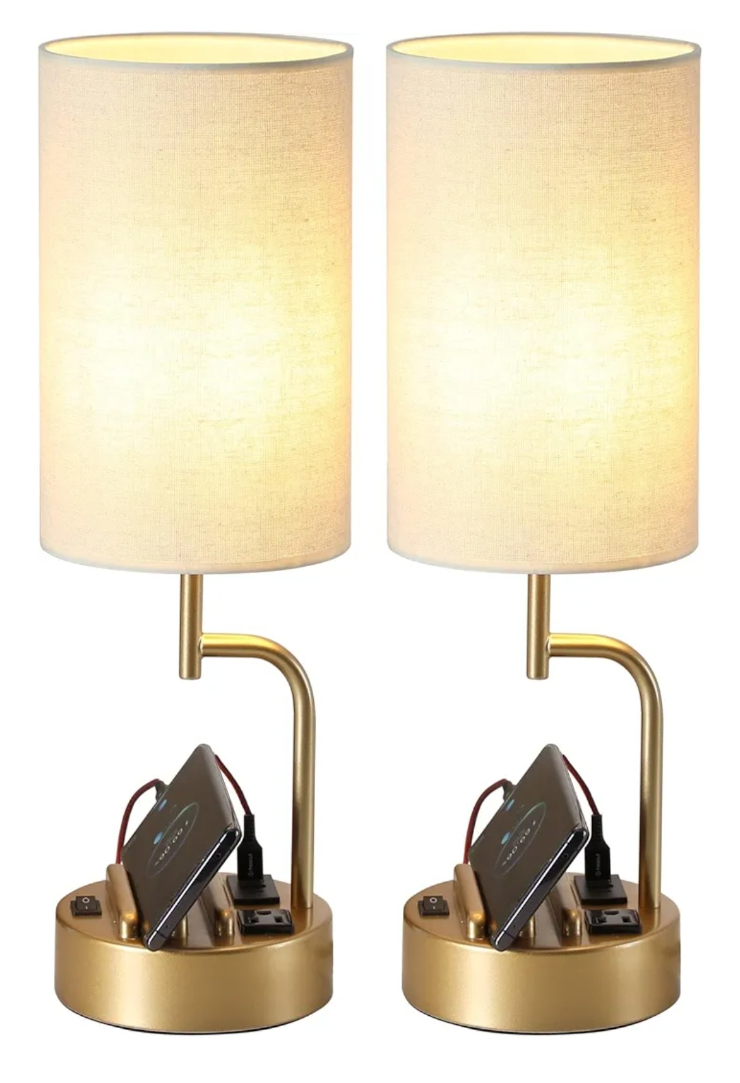 Small table lamp sets of 2 with USB charging Ports