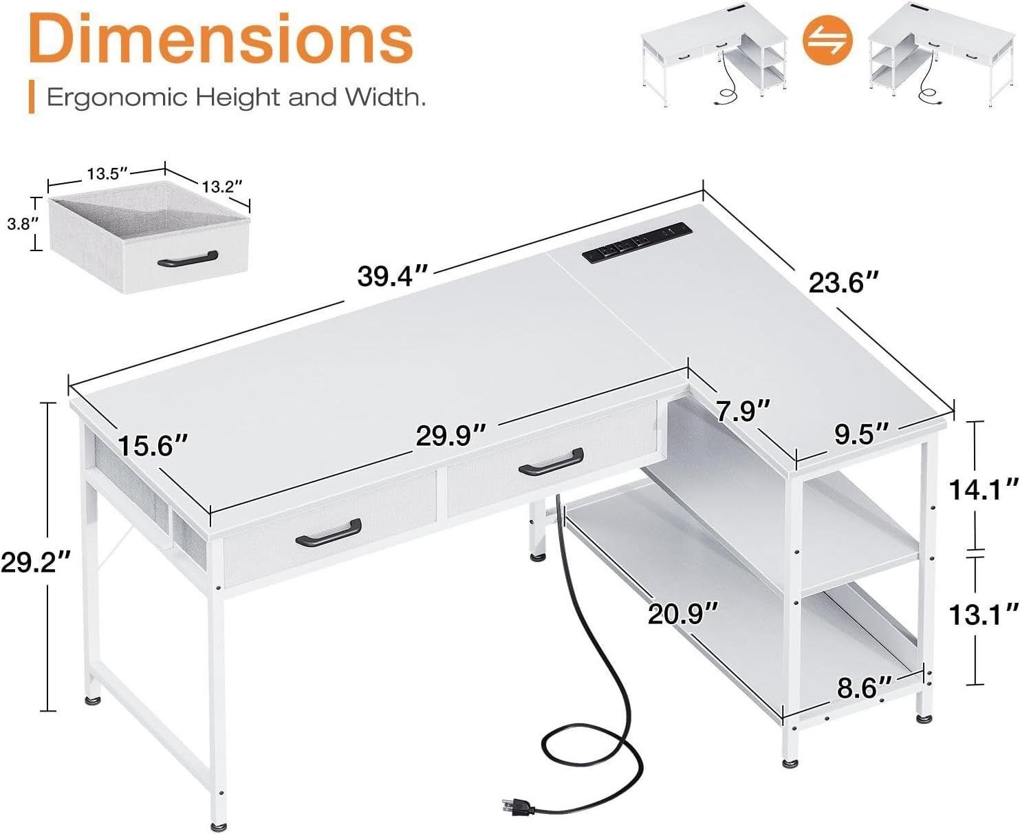 New in Box Coleshome 40 Inch L Shaped Desk with 2 Drawers - photo 3