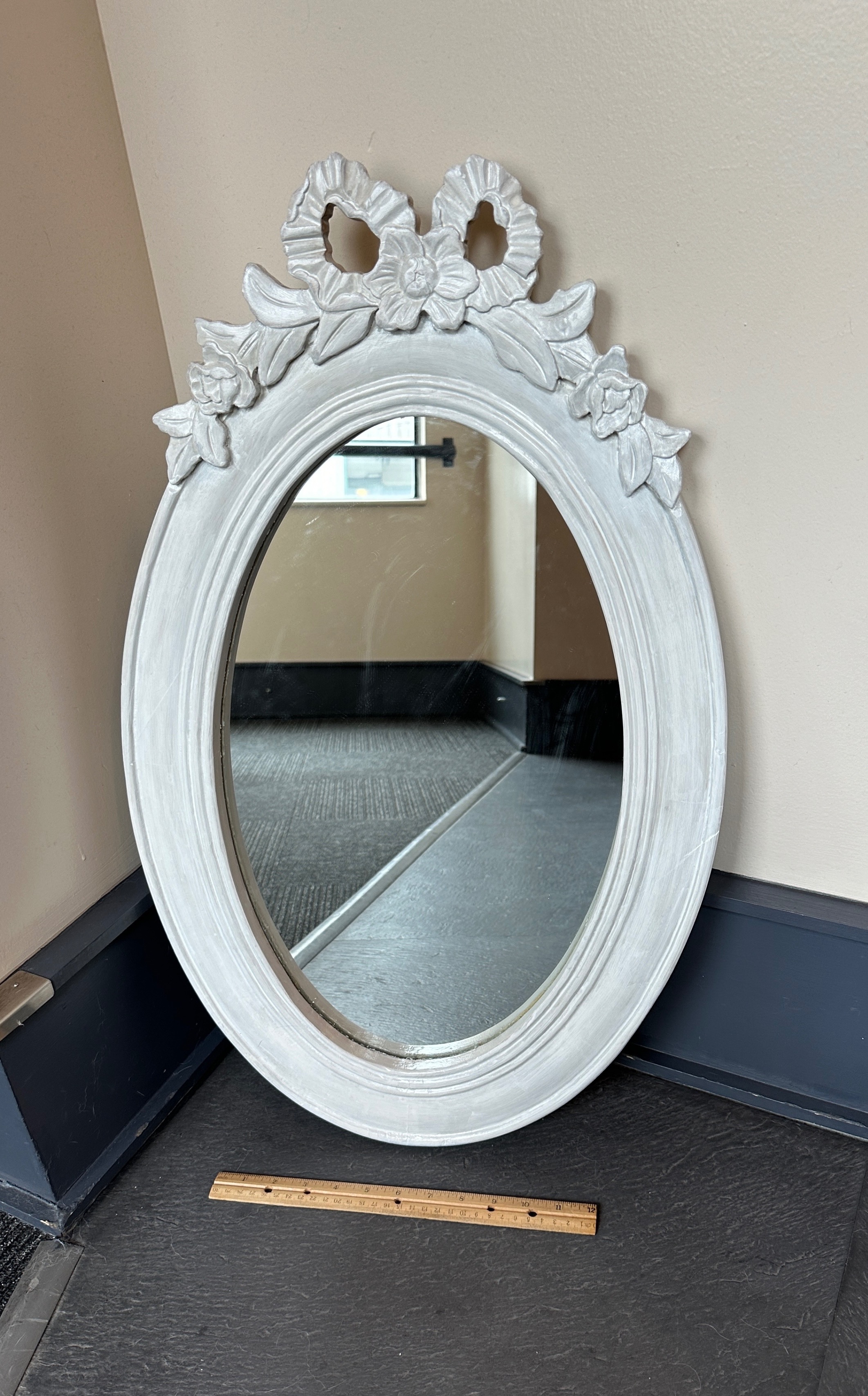 Vintage Coquette Aesthetic Oval Mirror w/ Carved Ribbon Florals - photo 3