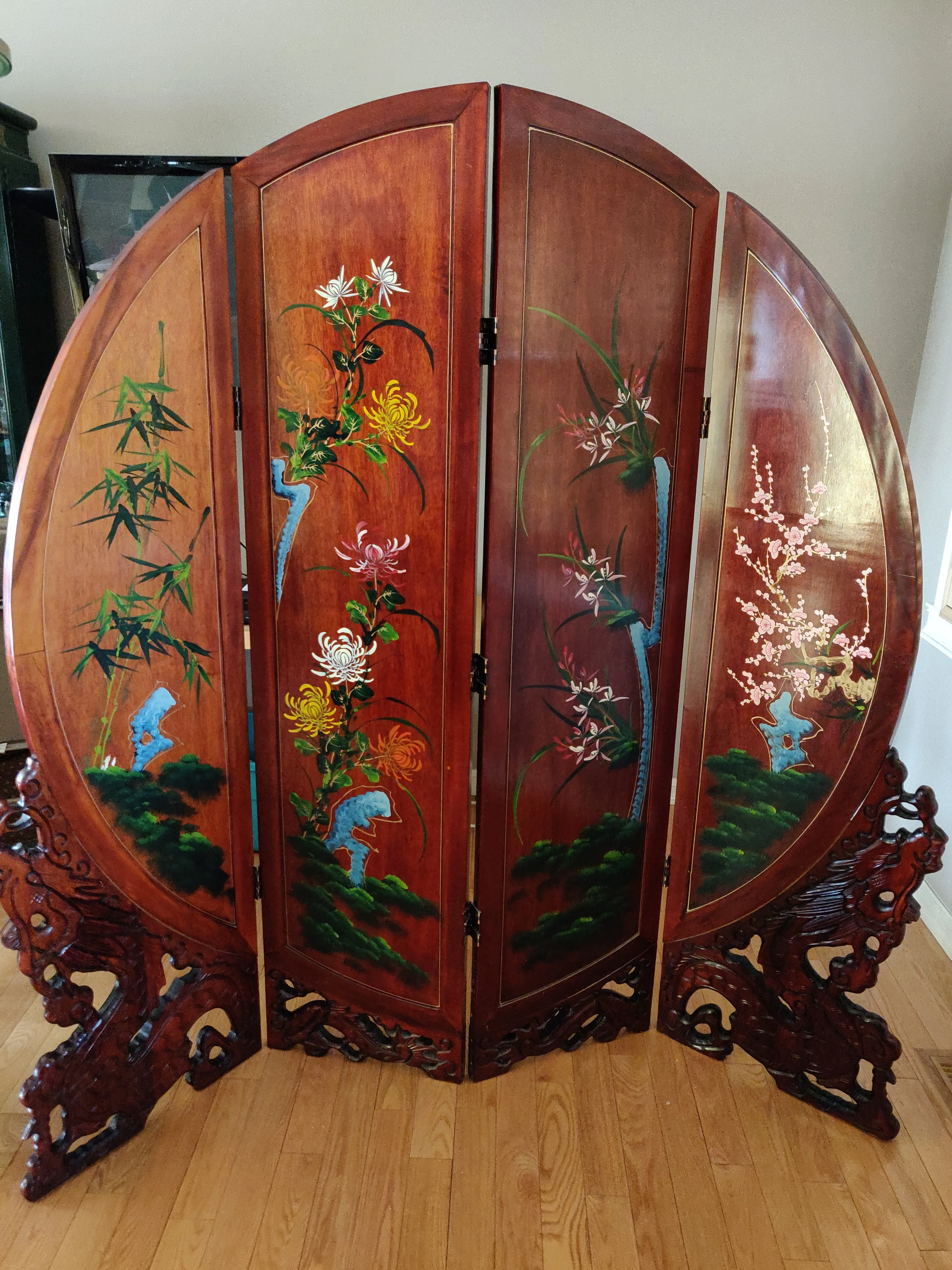 Chinese Folding Screen Room Divider 4 Panel - Pearl & Jade image indicator(6)