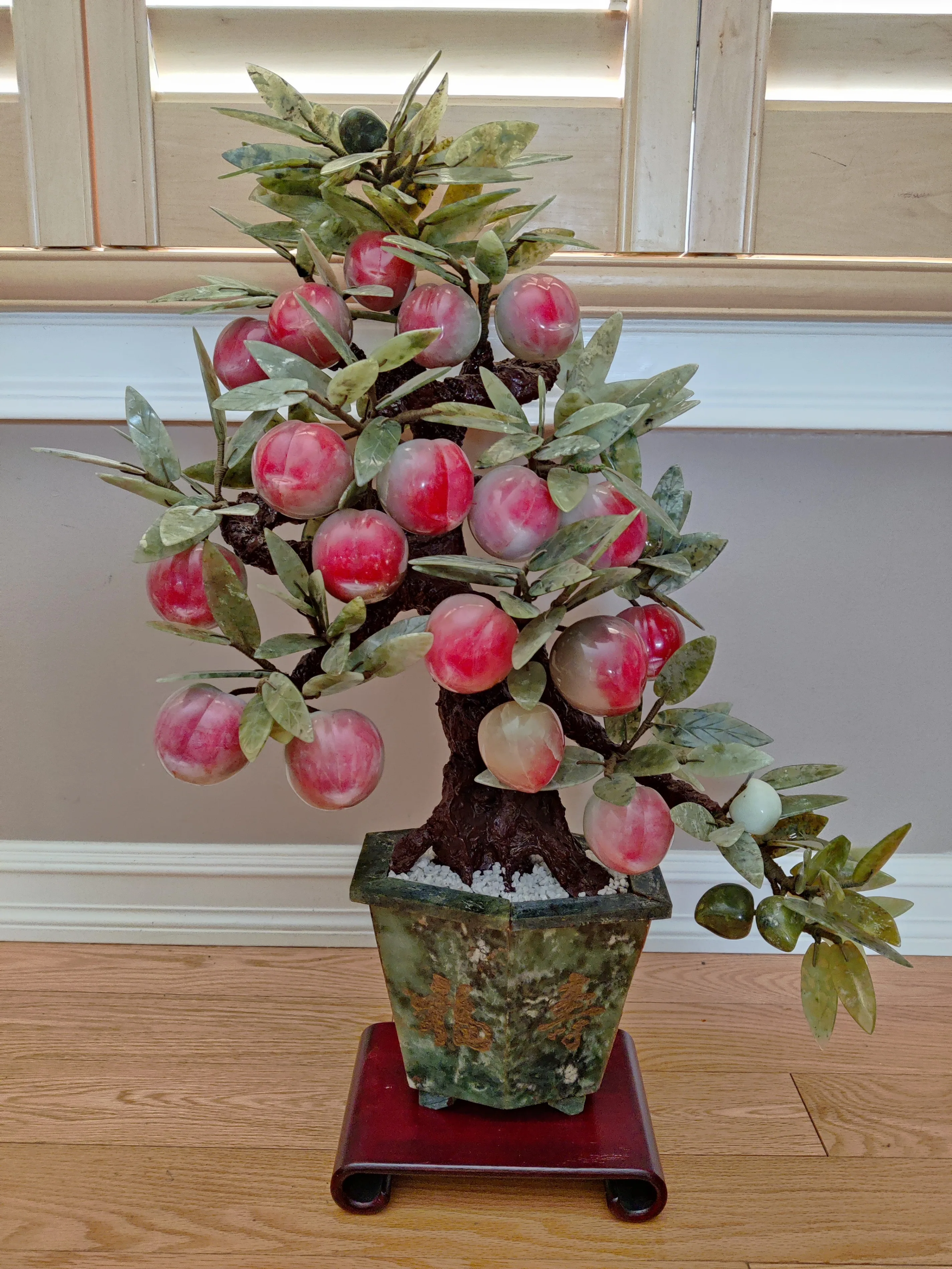 Vintage Chinese Asian Jade Peach Leaf Bonsai Tree Plant - 25" thumbnail