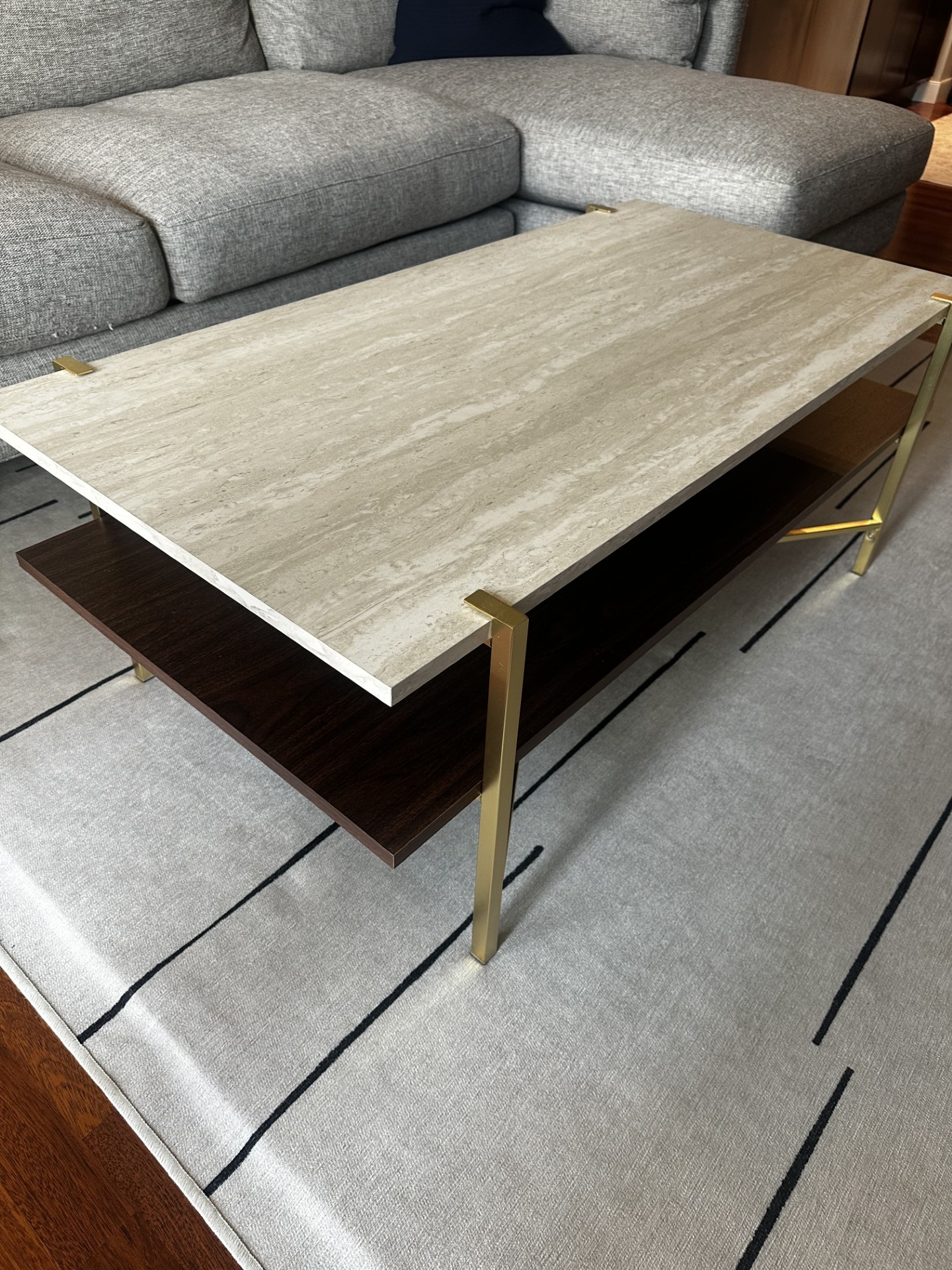 Two Tier Faux Marble Top Rectangle Coffee Table - photo 3