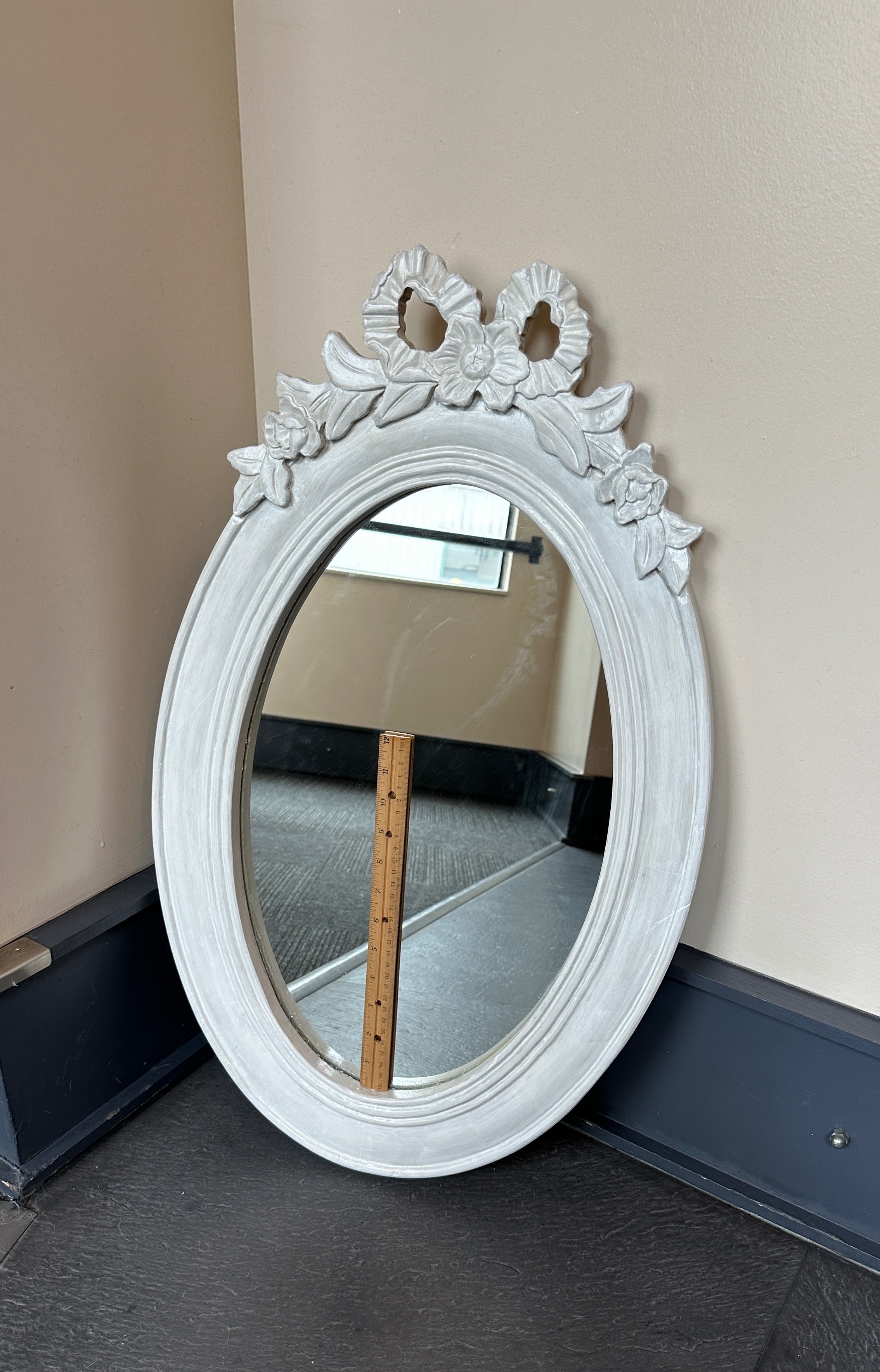 Vintage Coquette Aesthetic Oval Mirror w/ Carved Ribbon Florals - photo 2