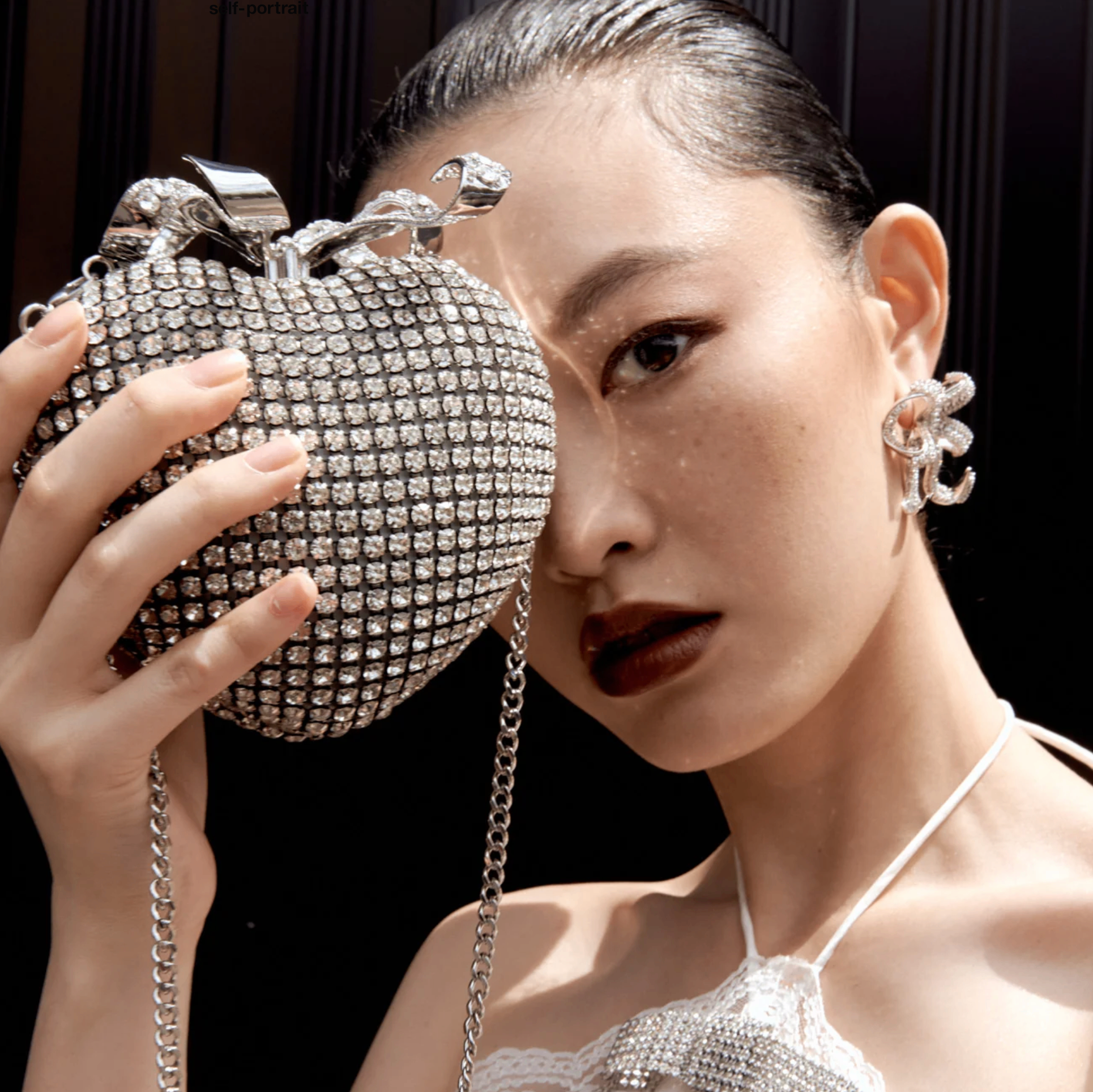 Authentic Self-Portrait SILVER CRYSTAL HEART CLUTCH - photo 2