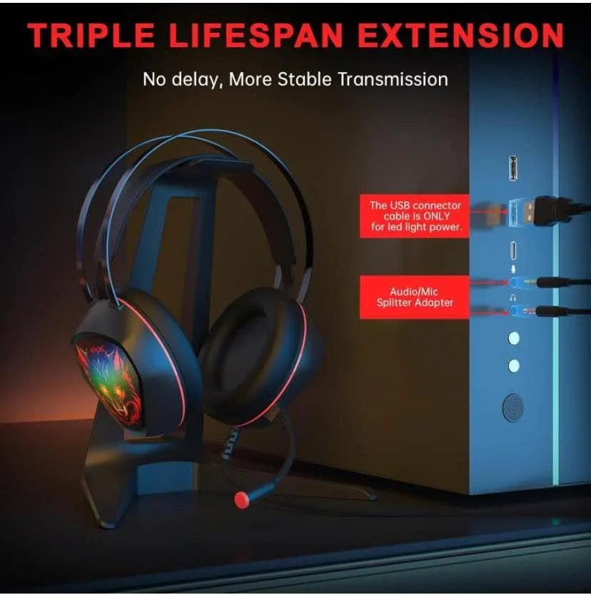 Wired Over-Ear Gaming Headphones with Noise Cancelling, RGB image indicator(3)