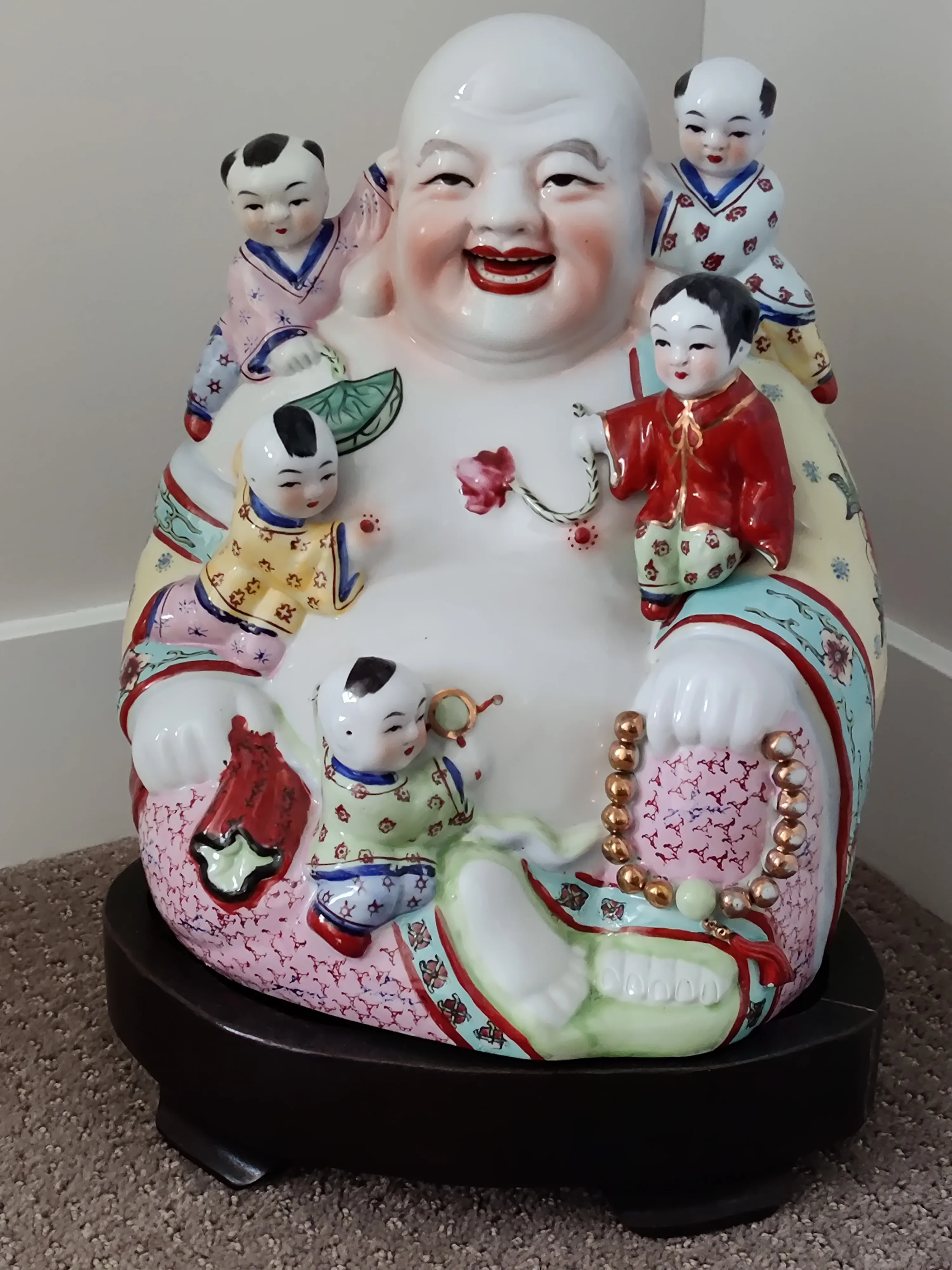 Antique Chinese Porcelain Famille Rose Buddha Statue 5 Children thumbnail