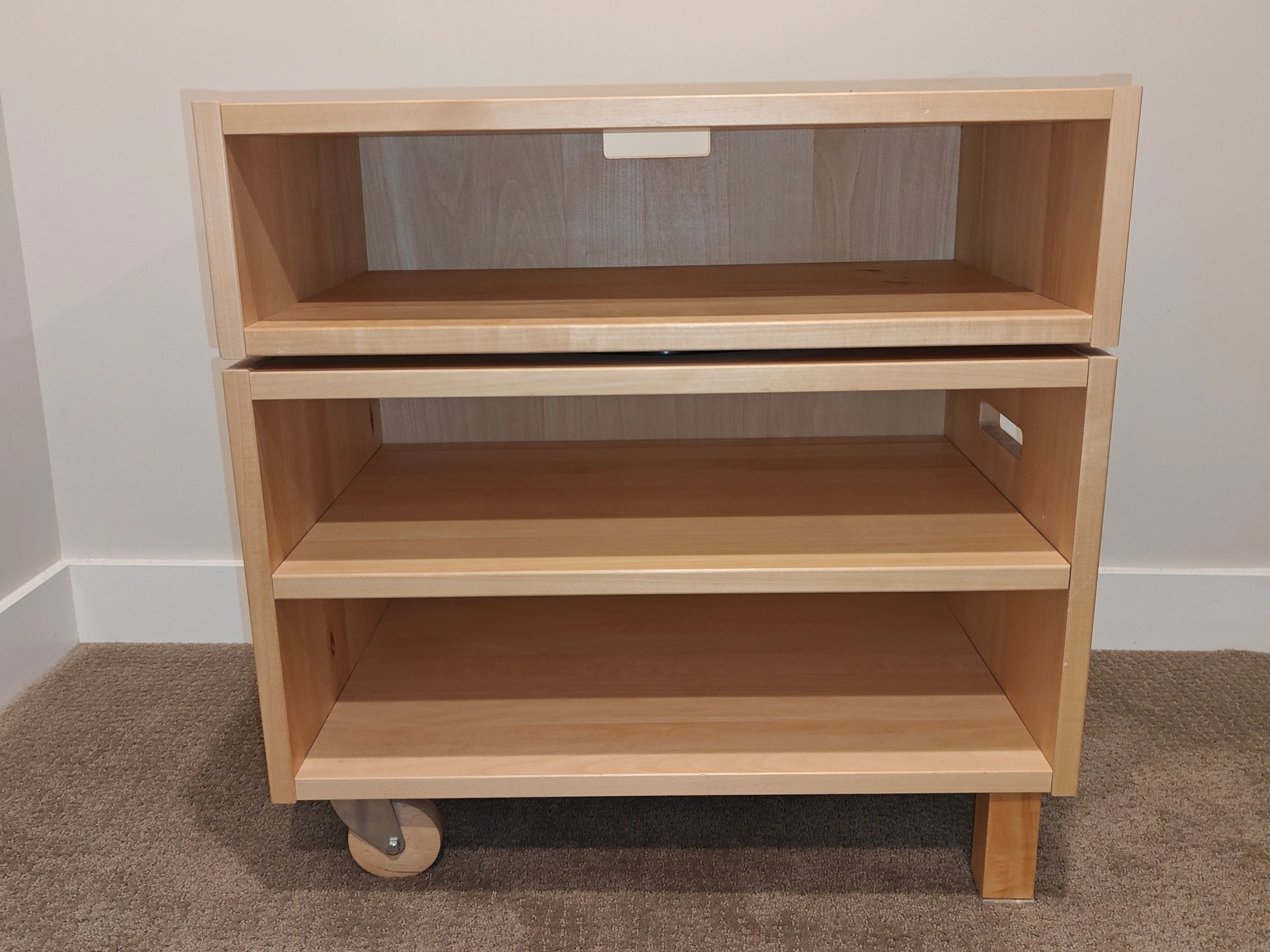 IKEA Wooden TV Stand – Swivel Top Shelf - Rolling Base thumbnail