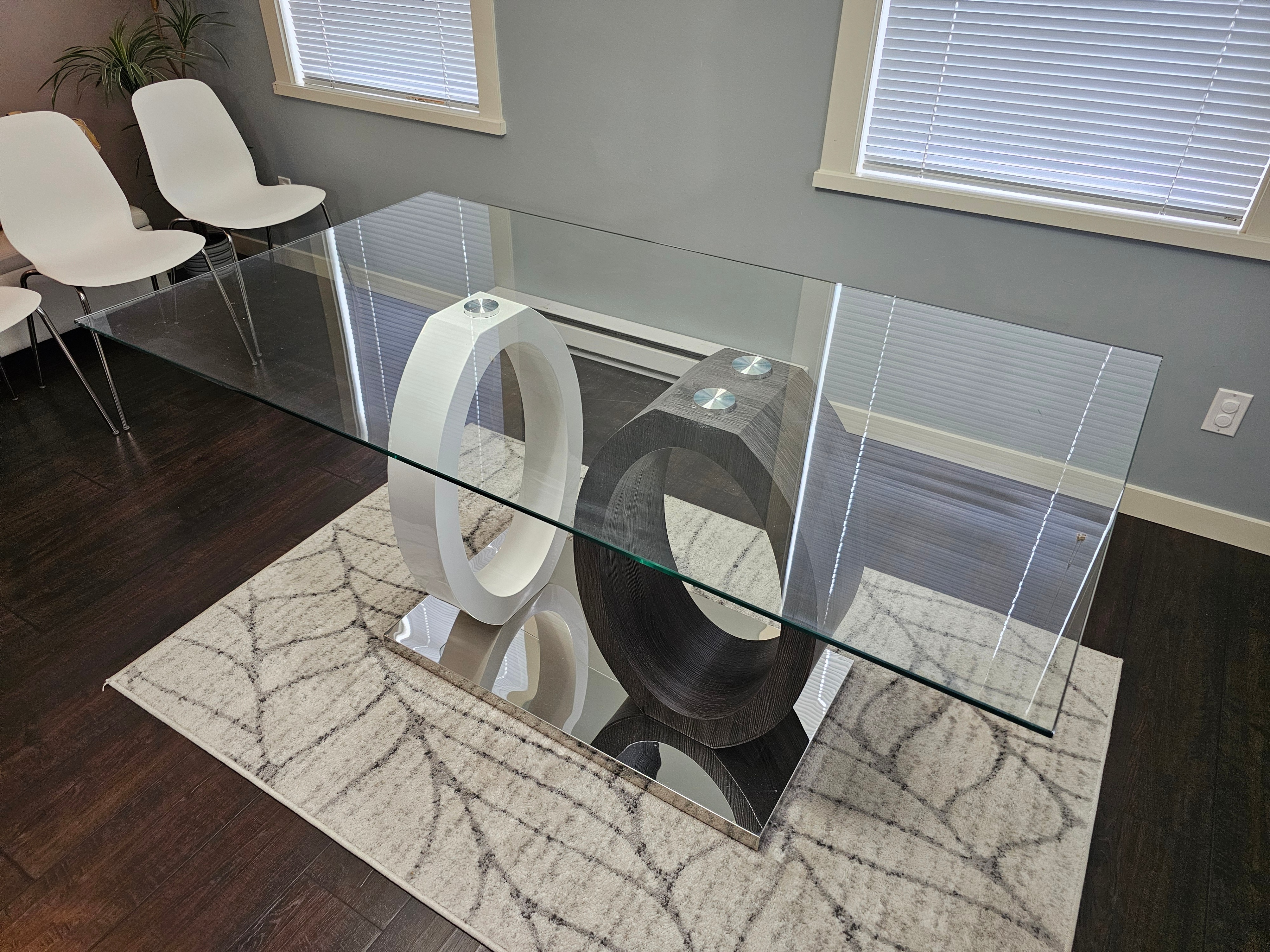 Dining Table - Glass Top, Pedestal Base, Wood Column - photo 2