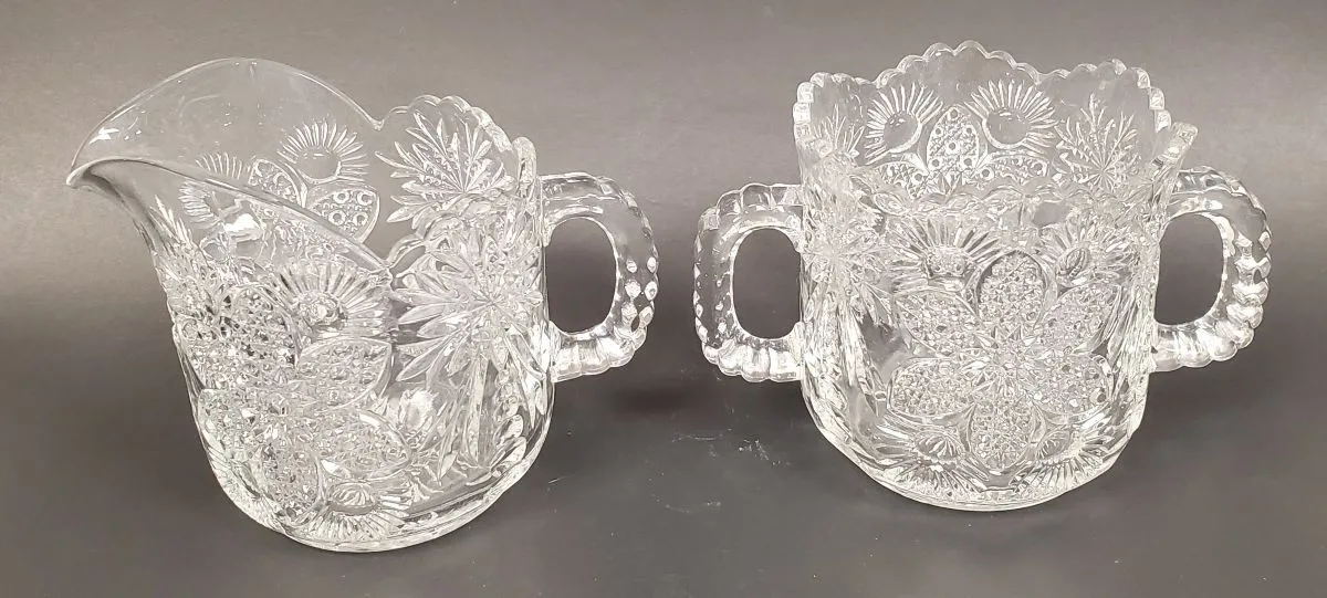 Vintage EAPG Star Medallion Imperial Sugar Bowl and Creamer thumbnail