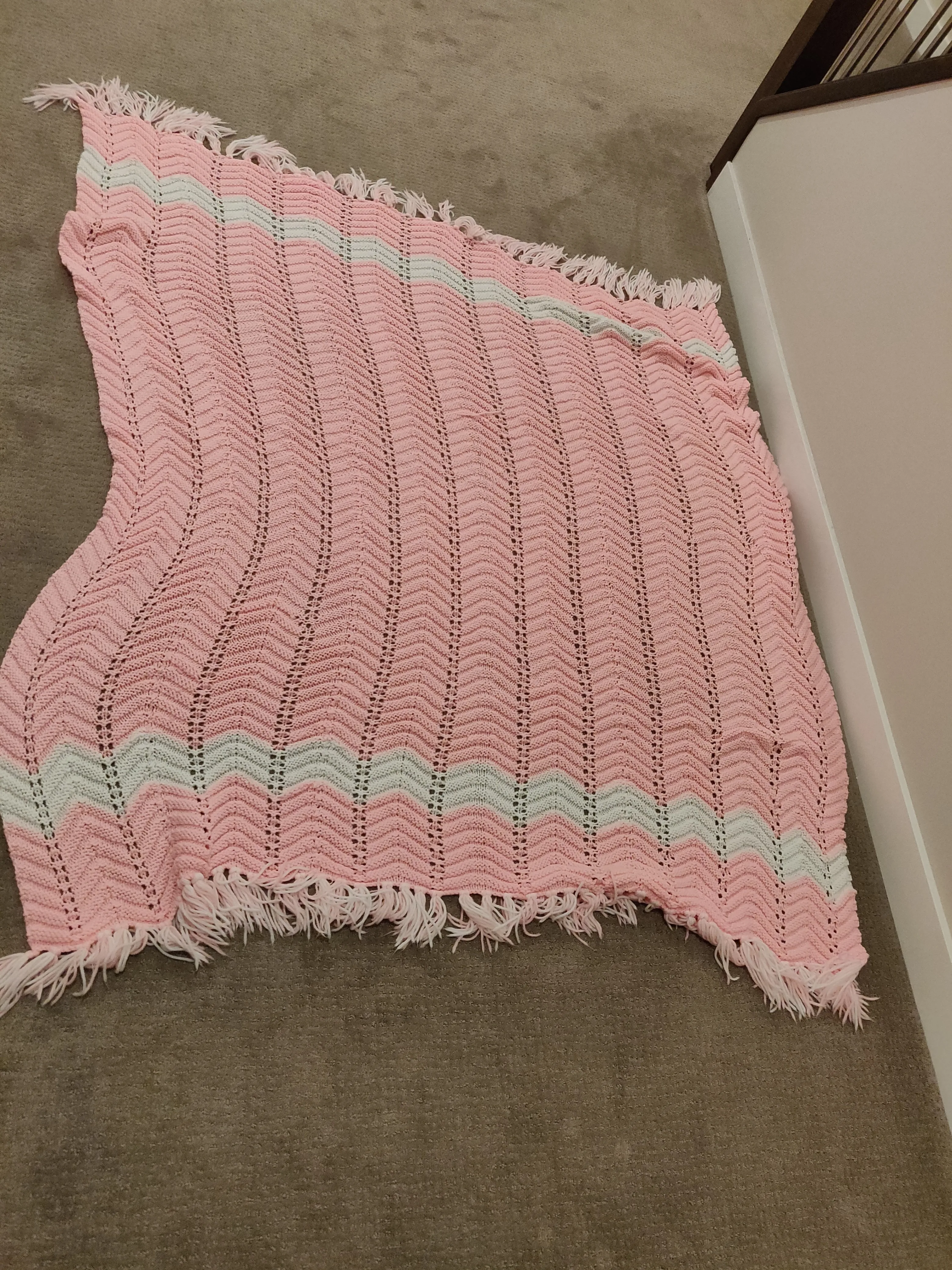 Handmade Hand Knit Pink Blanket (52" x 75") thumbnail