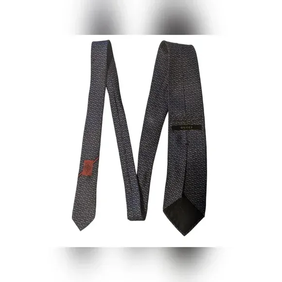 Gucci Blue Silk Printed Tie 🍁 image indicator(2)