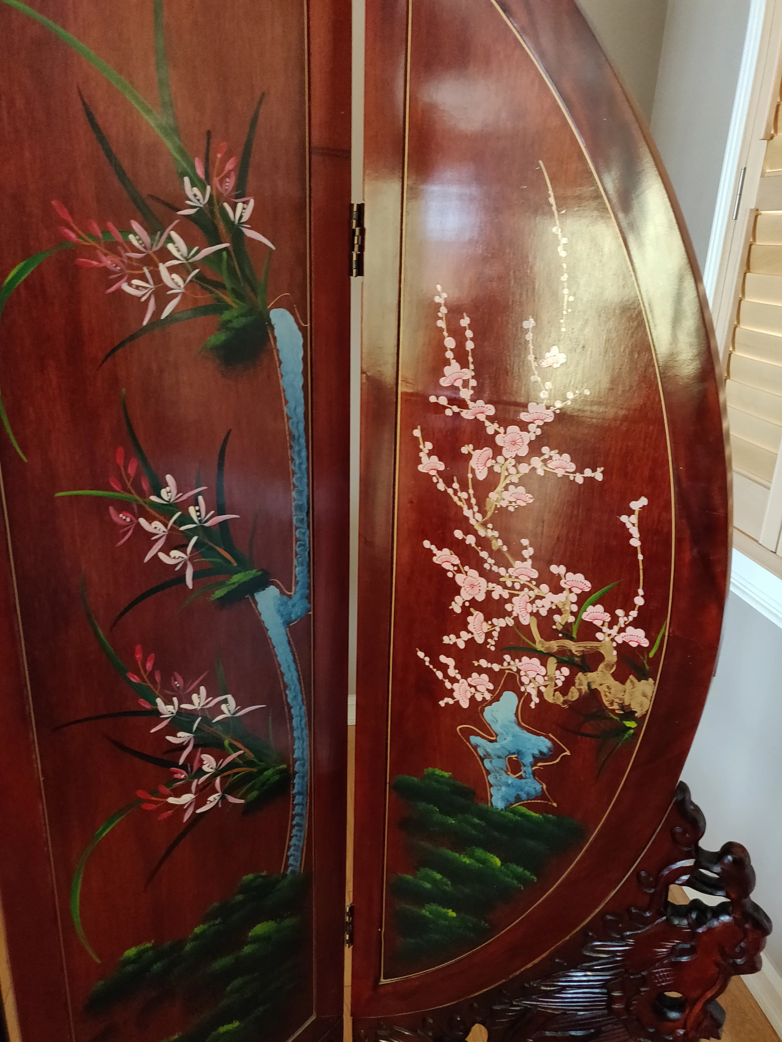 Chinese Folding Screen Room Divider 4 Panel - Pearl & Jade image indicator(8)