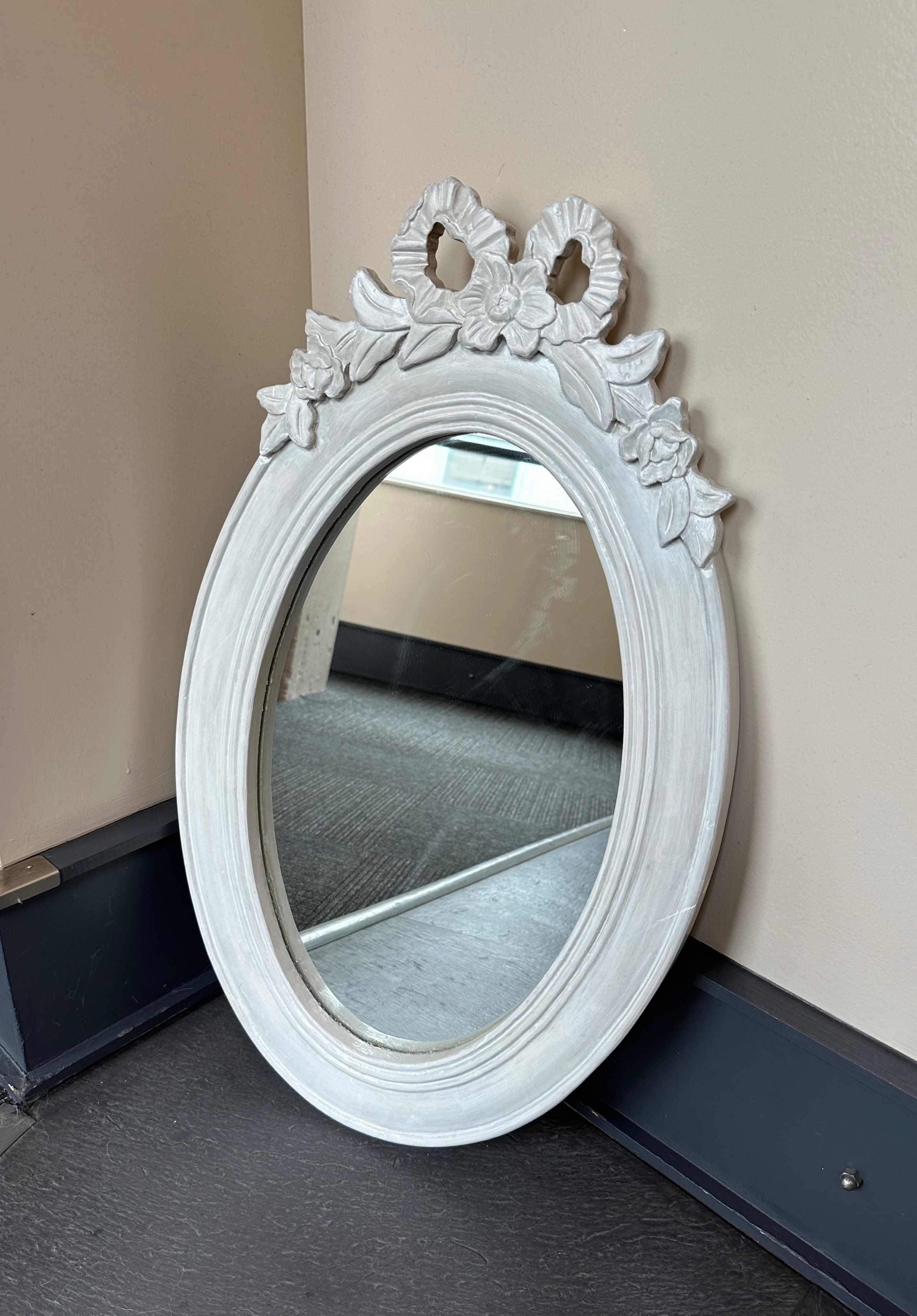 Vintage Coquette Aesthetic Oval Mirror w/ Carved Ribbon Florals