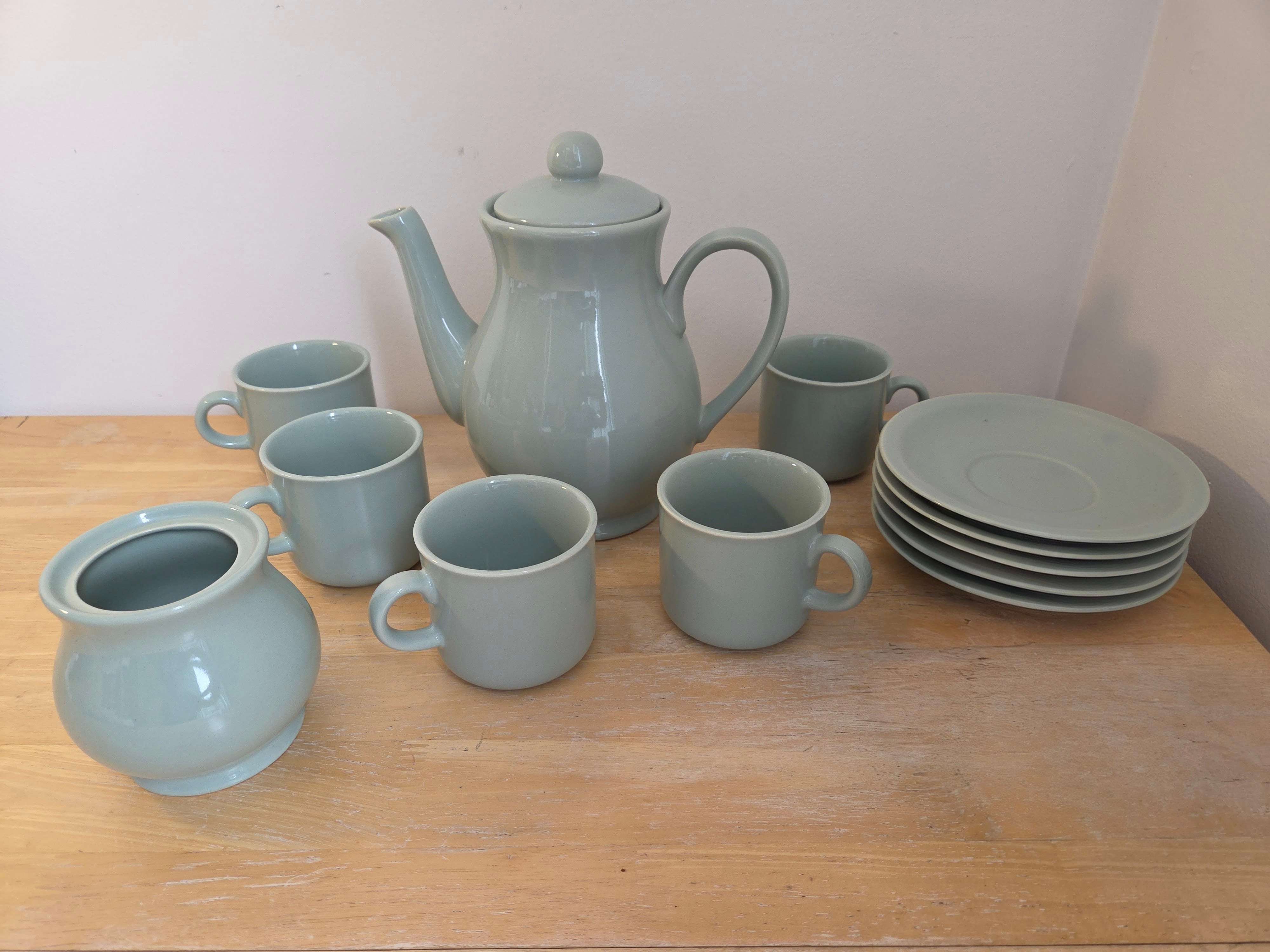 Vintage Colourscope Tea Set- 5 Cups, Sugar Bowl & Teapot (Japan) - photo 4