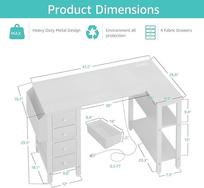 New Lufeiya White L Shaped Computer Desk with Drawers - photo 3