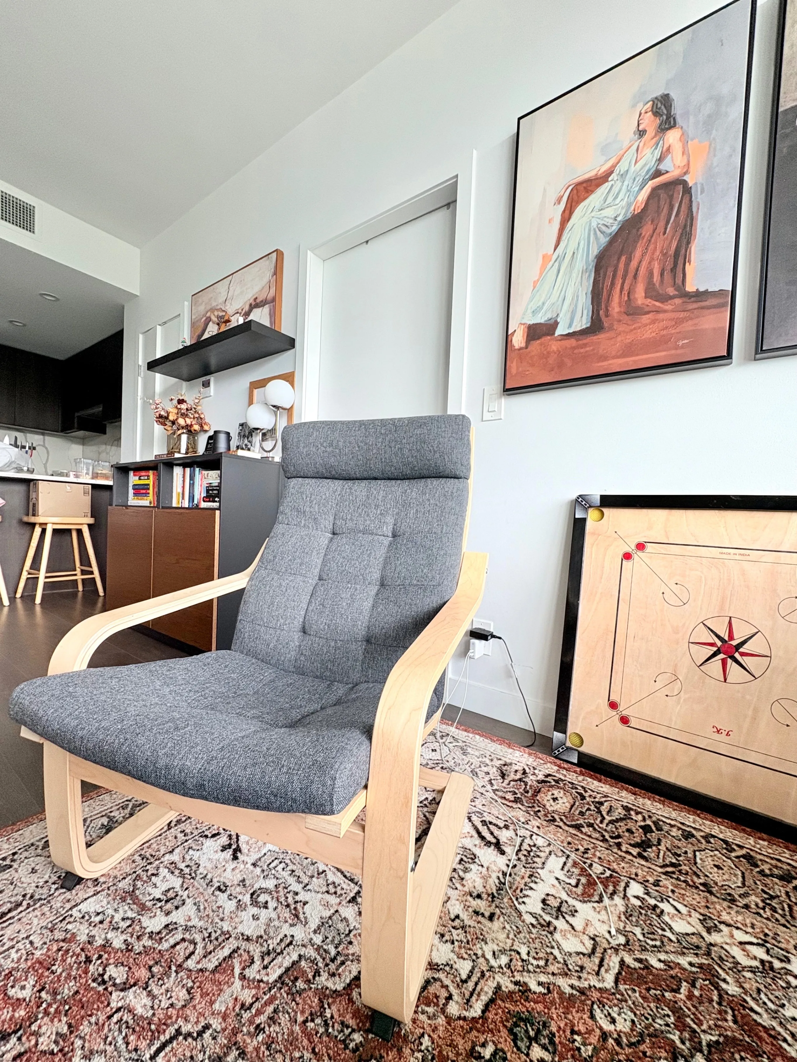 IKEA POÄNG Armchair – Birch Veneer with Dark Gray Cushion thumbnail
