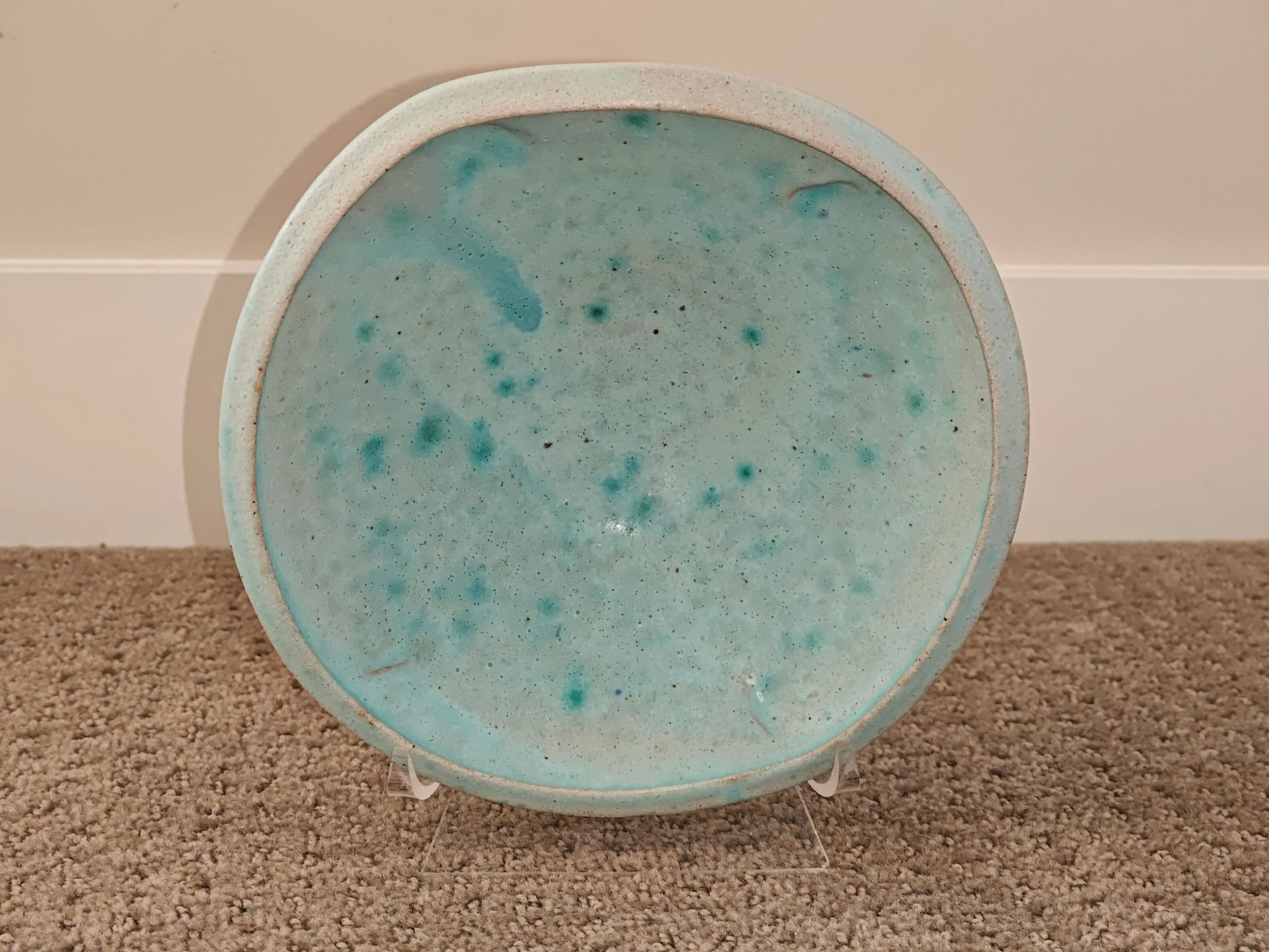 Handmade Decorative Art Blue Cloud Water Nature Bowl w/ Stand thumbnail