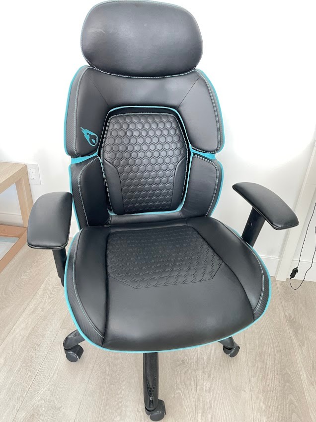 Gaming Chair with Adjustable Headrest, Black and Blue - photo 4