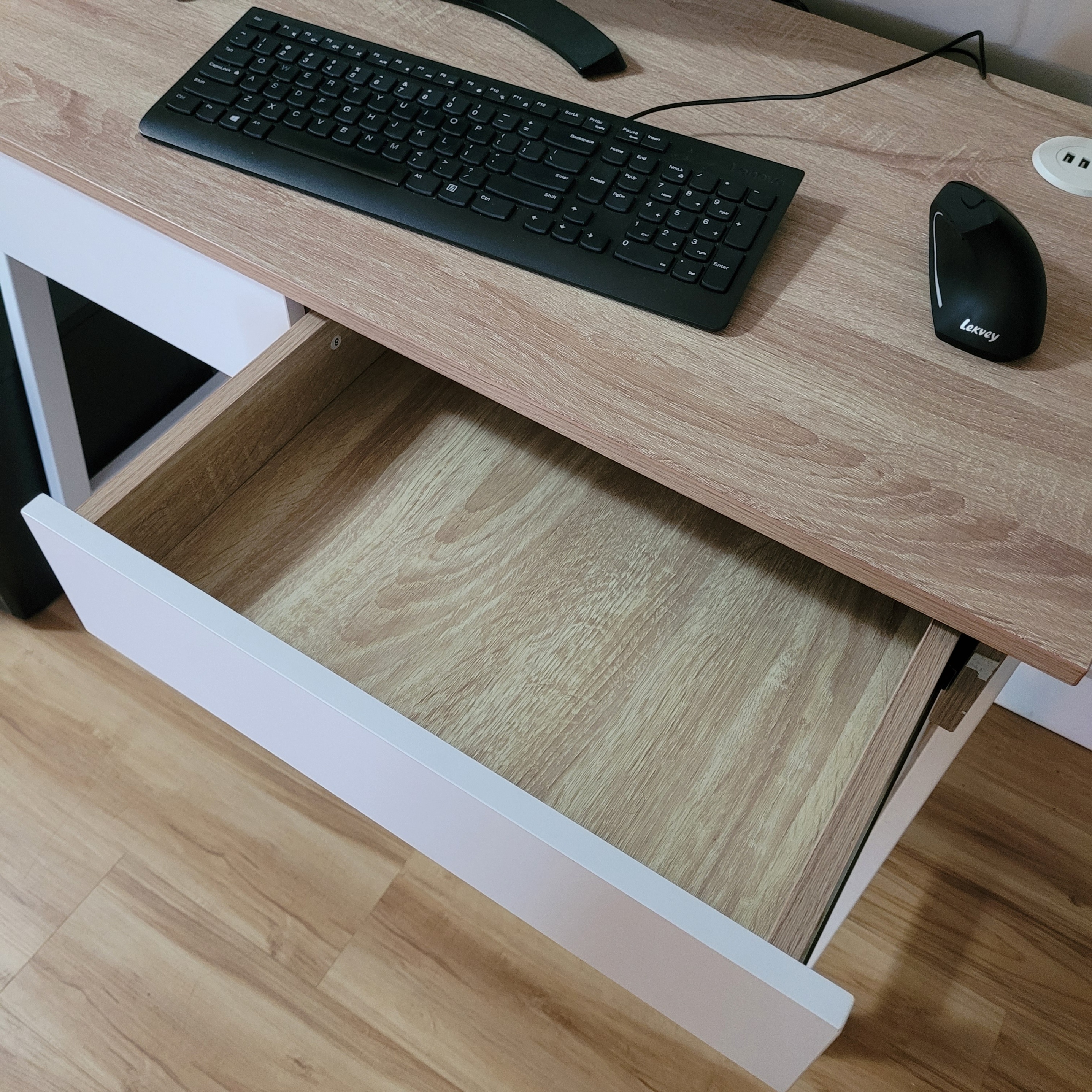 Light Wood Desk with USB Ports – Great Condition! - photo 5