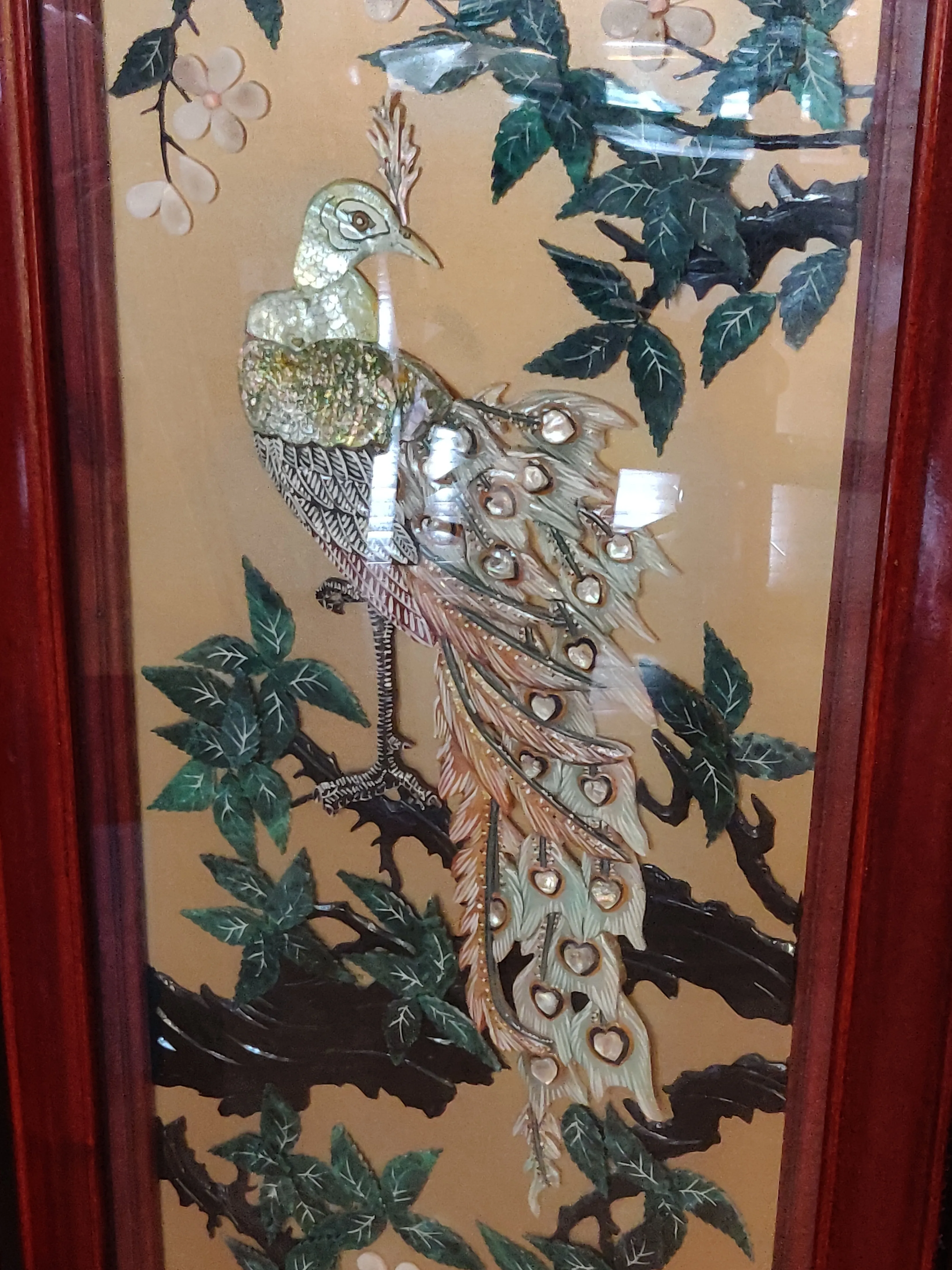 Chinese Folding Screen Room Divider 4 Panel - Pearl & Jade image indicator(4)