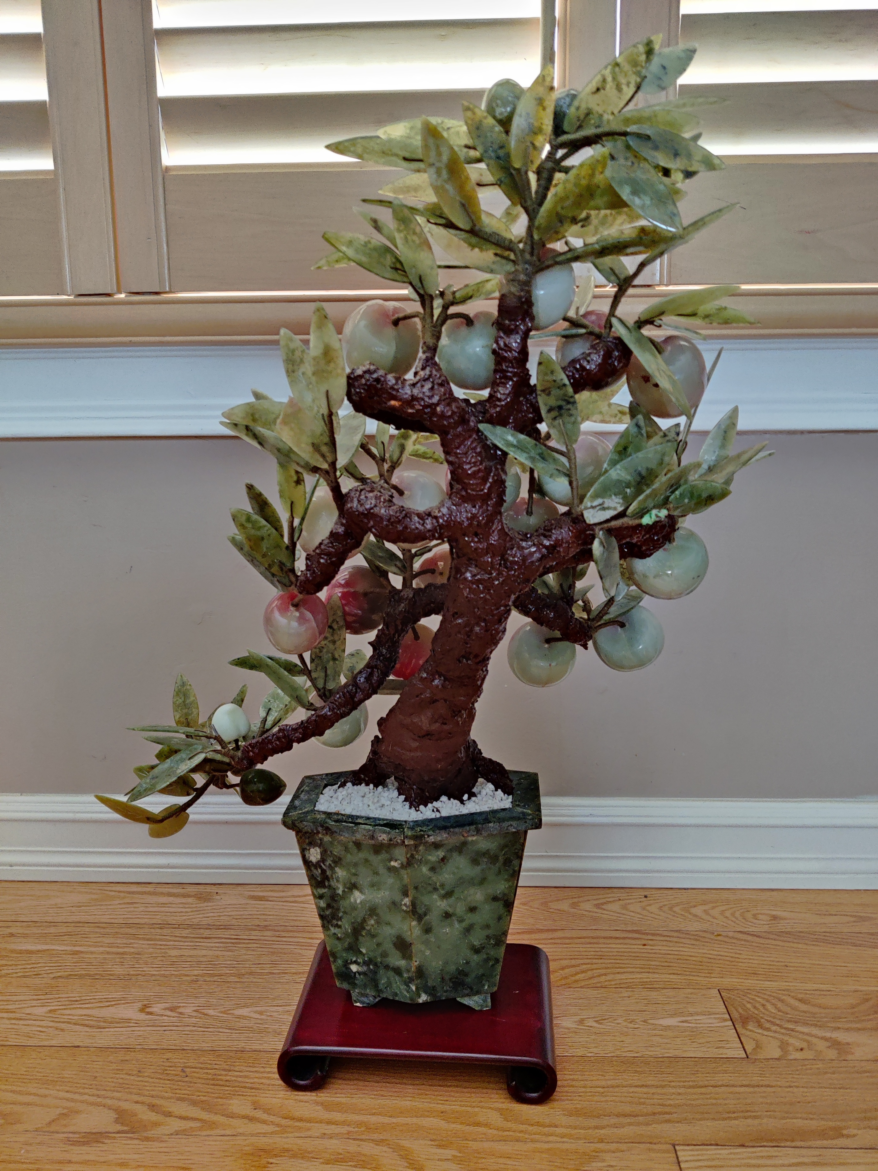 Vintage Chinese Asian Jade Peach Leaf Bonsai Tree Plant - 25" - photo 5