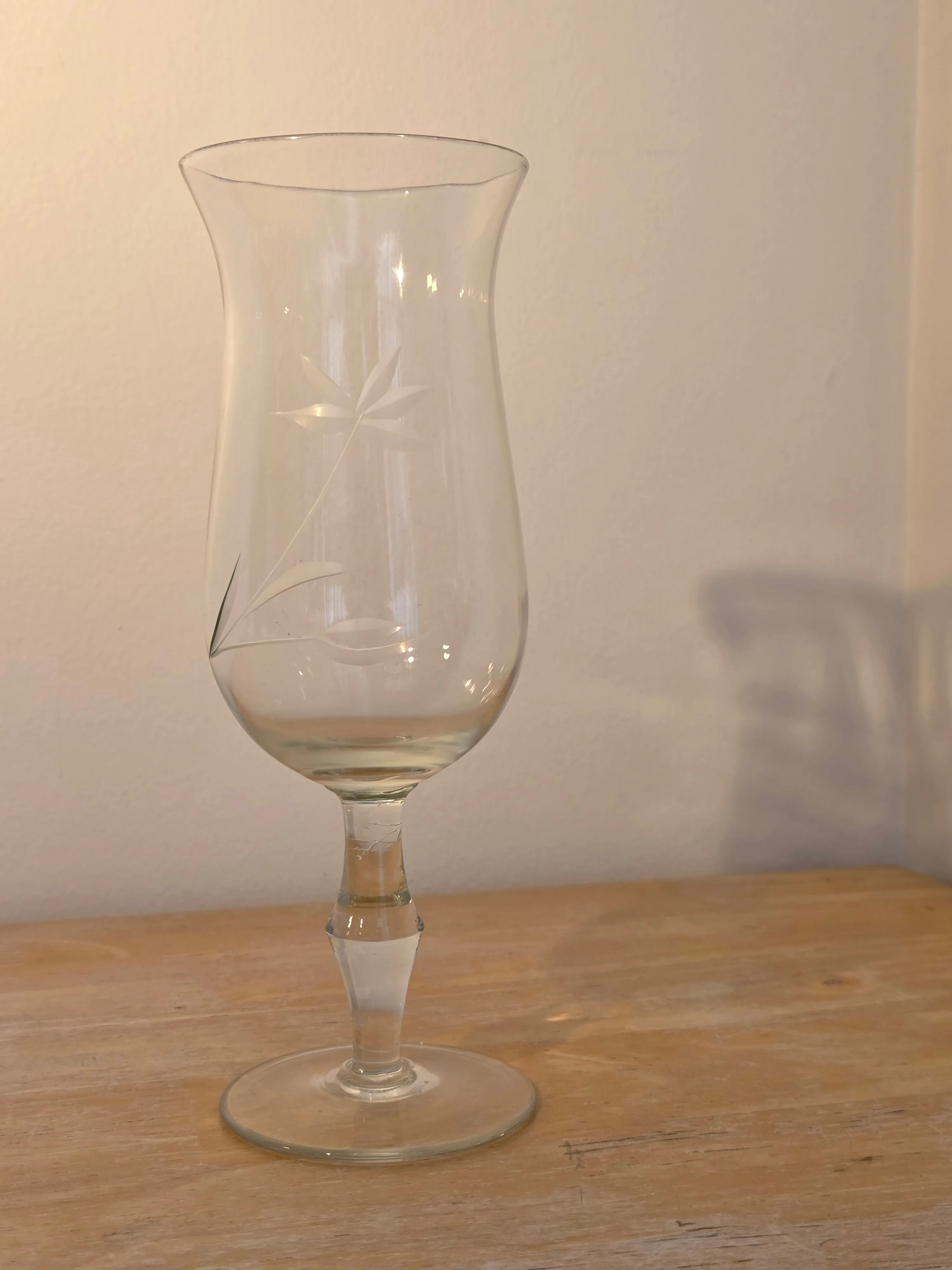 Vintage Hurricane Glass with Etched Flower Design thumbnail