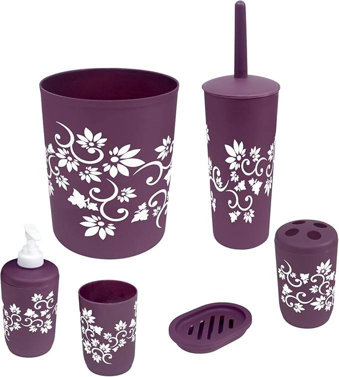 Durable 7 Piece Printed Bathroom Set in Purple