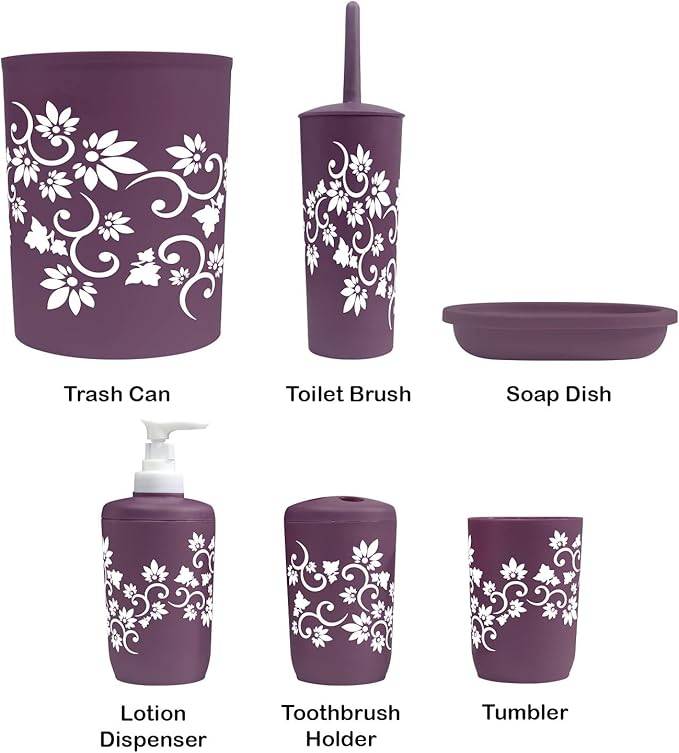 Durable 7 Piece Printed Bathroom Set in Purple - photo 2