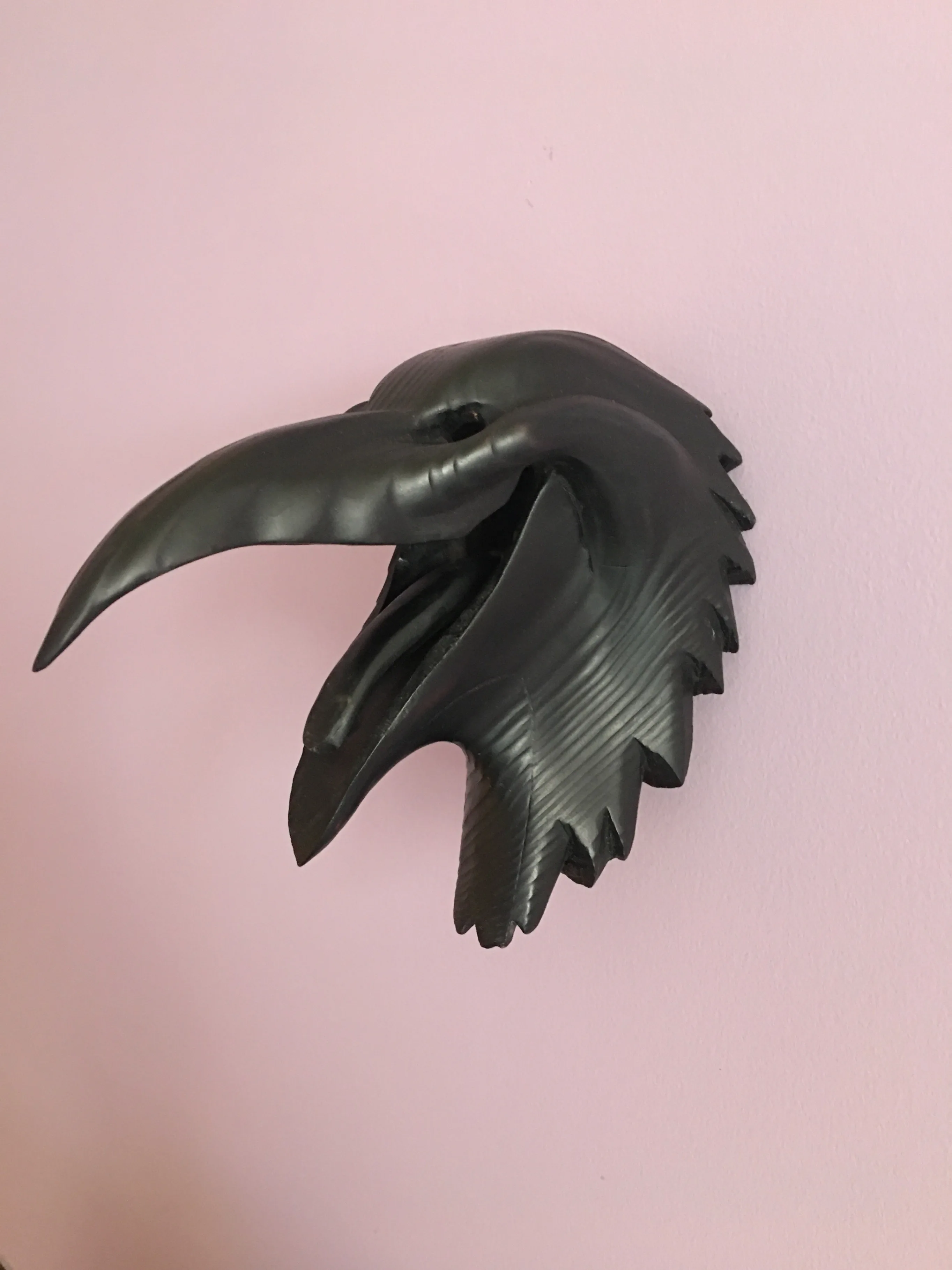 Wooden Sculpture Laughing Crow Raven Bird Mask J. Tennant thumbnail