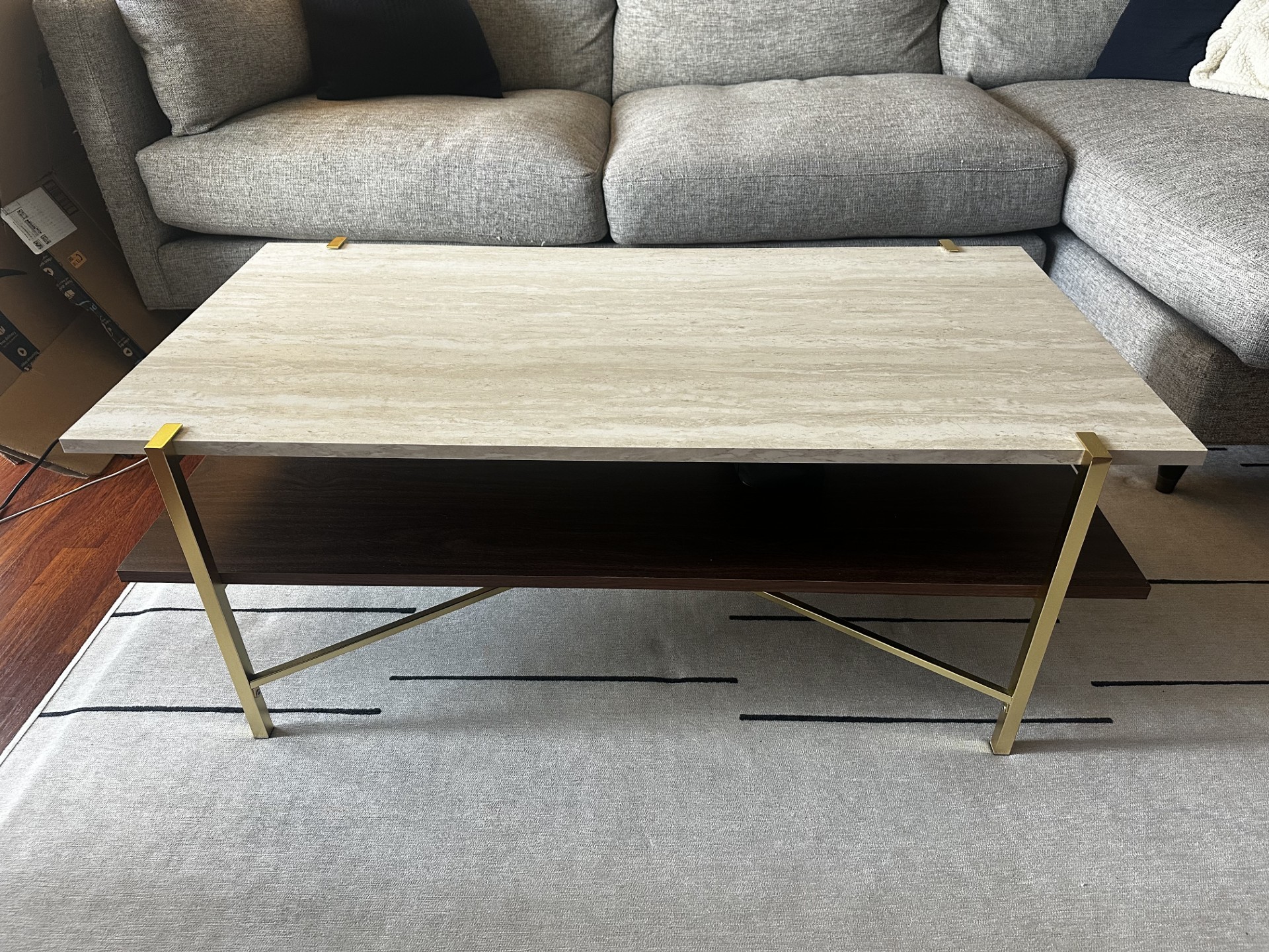 Two Tier Faux Marble Top Rectangle Coffee Table