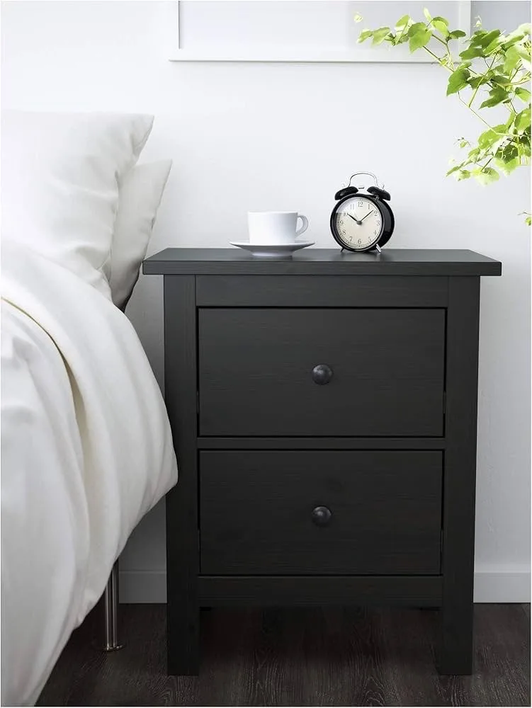 Ikea Hemnes Black Brown 2 Drawer Nightstand Side Table thumbnail