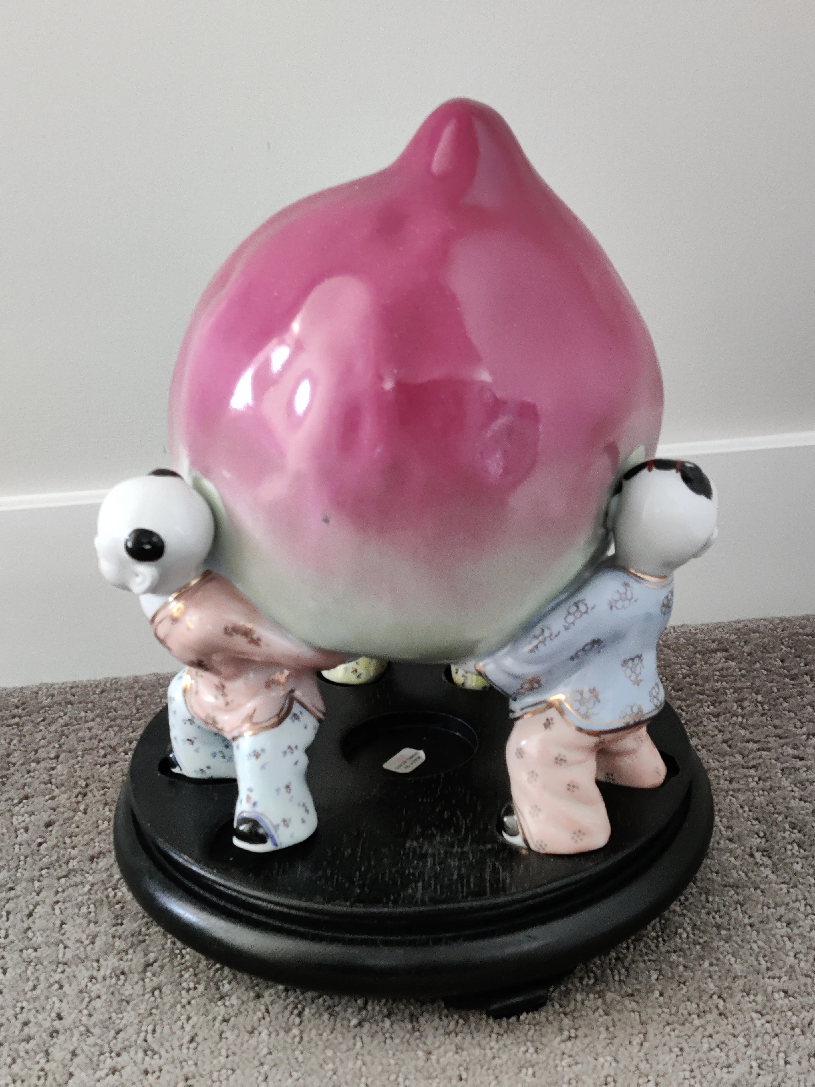 Chinese Porcelain 3 Children and Longevity Peach Figurine Vase image indicator(3)