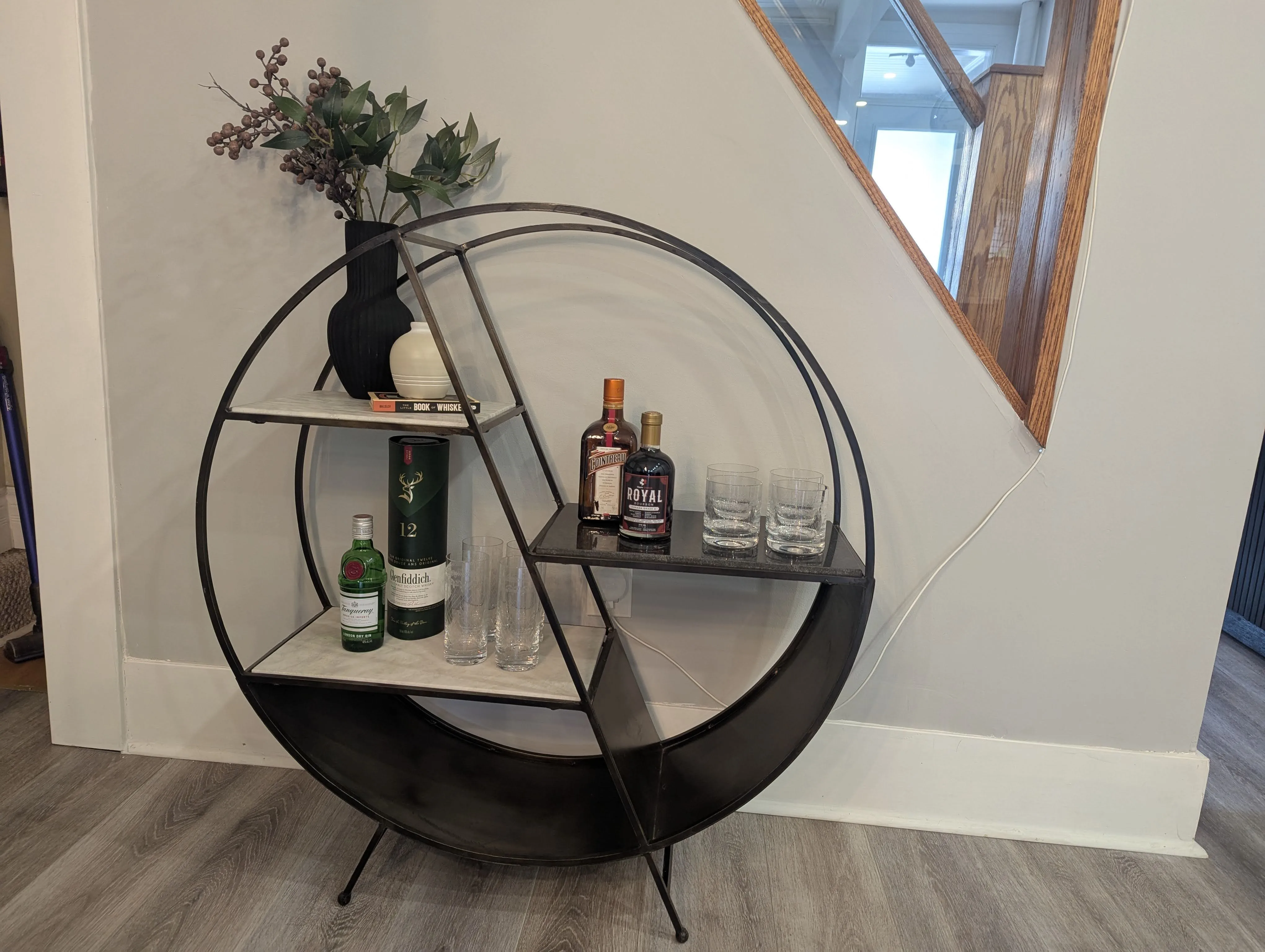 Elegant Shelf/Bar Cart in cast iron with marble and granite thumbnail