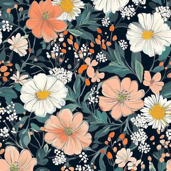 Dark Blue Boho Floral Peel and Stick Wallpaper - 17.3"x78.7" thumbnail