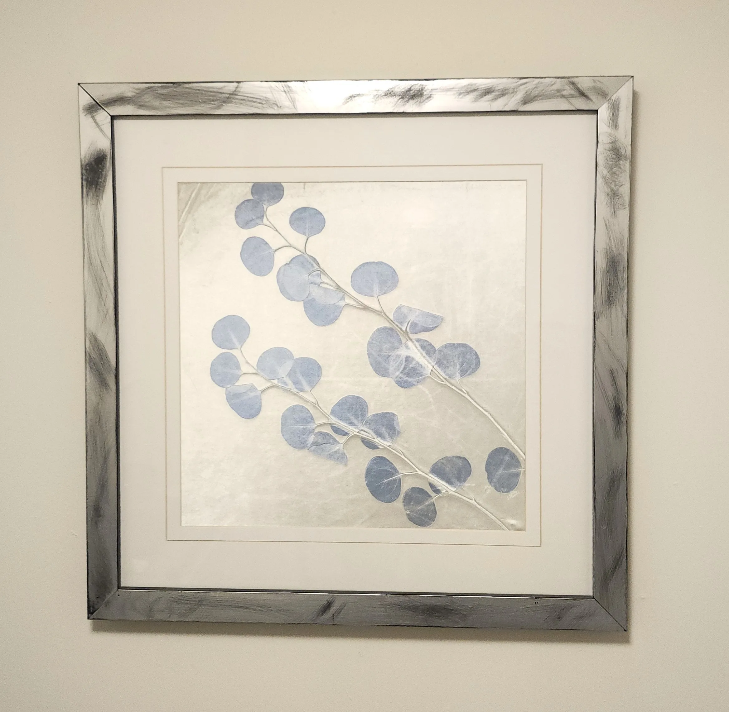 Blue Leaf Framed Hand Pressed Textile Wall Art thumbnail