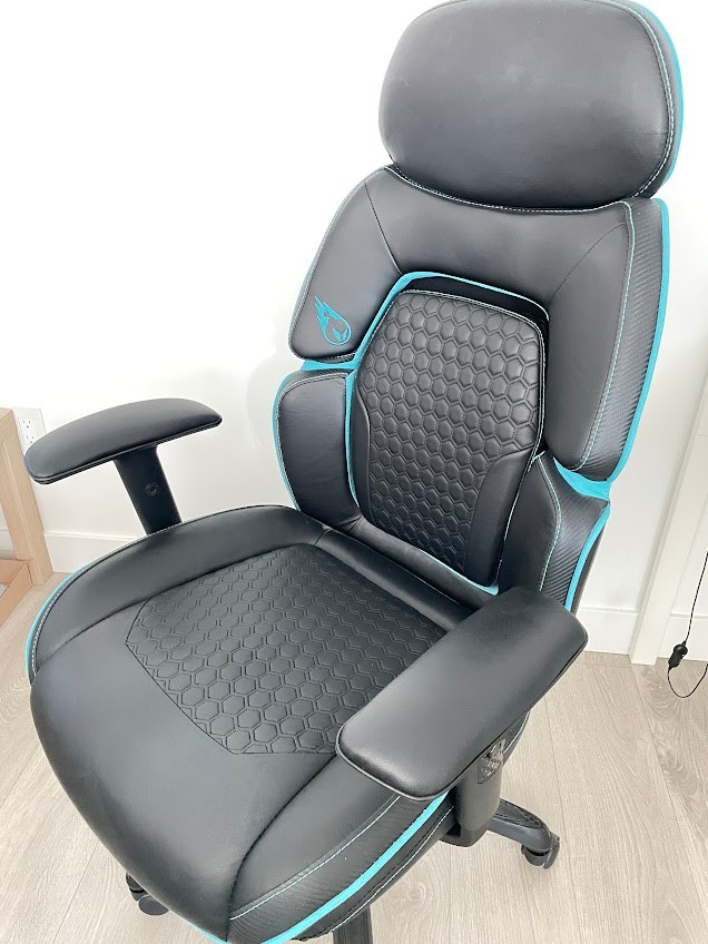 Gaming Chair with Adjustable Headrest, Black and Blue