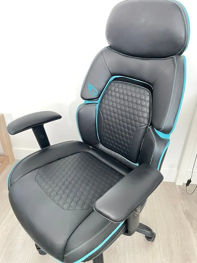 Gaming Chair with Adjustable Headrest, Black and Blue thumbnail