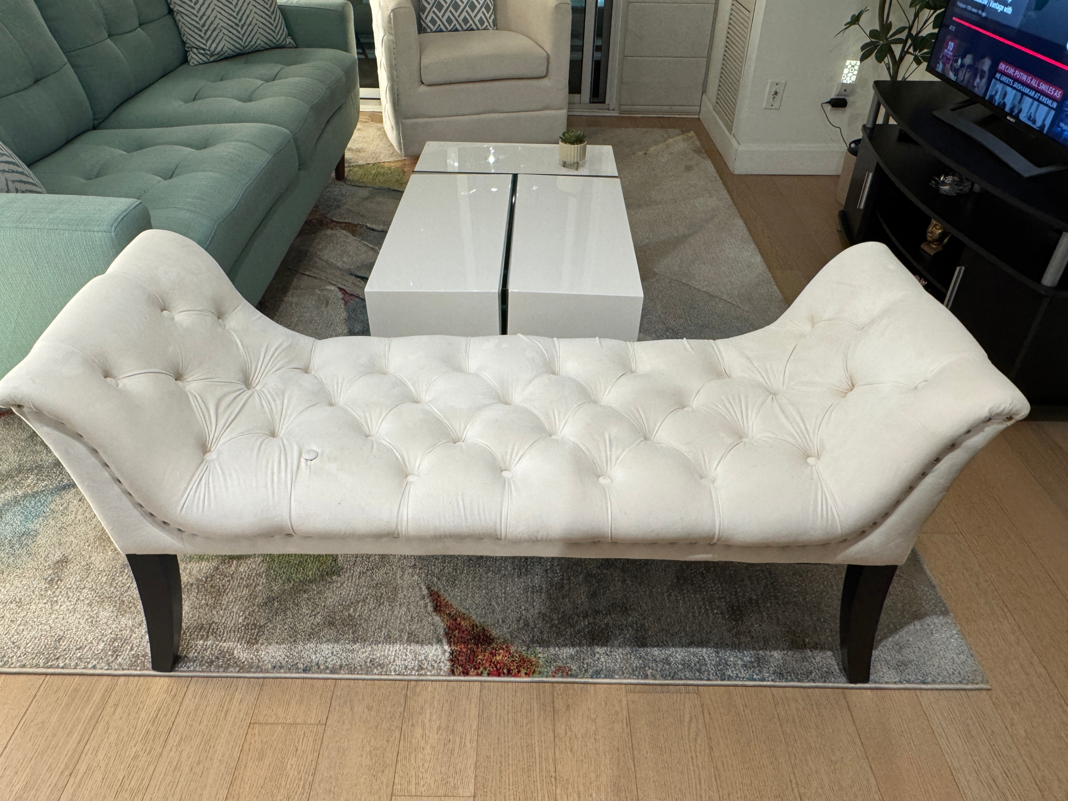 Ottoman - Tufted Chaise Lounge – Cream Fabric - photo 2
