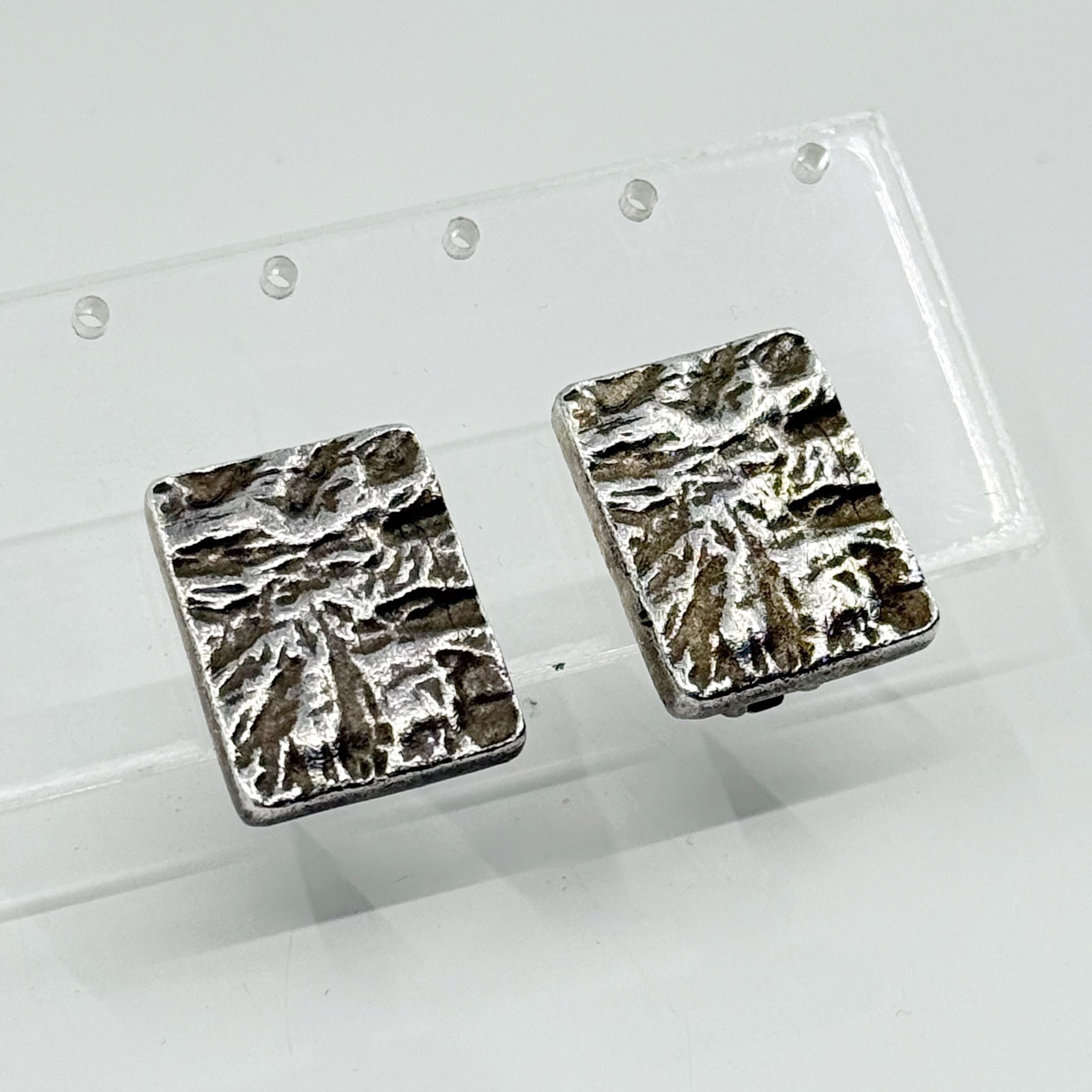 Vintage silver tone brutalist clip on earrings - GM1503 - photo 3