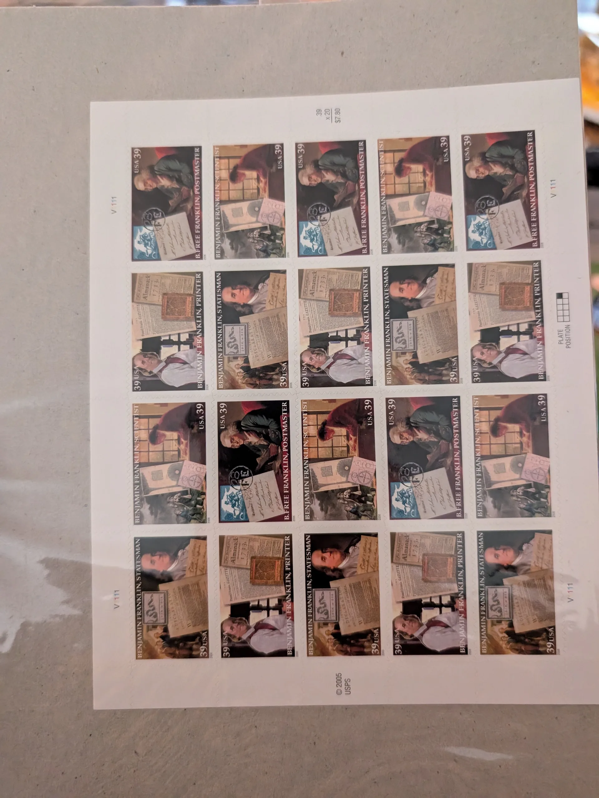 USPS Benjamin Franklin Stamps sheet of 20 thumbnail