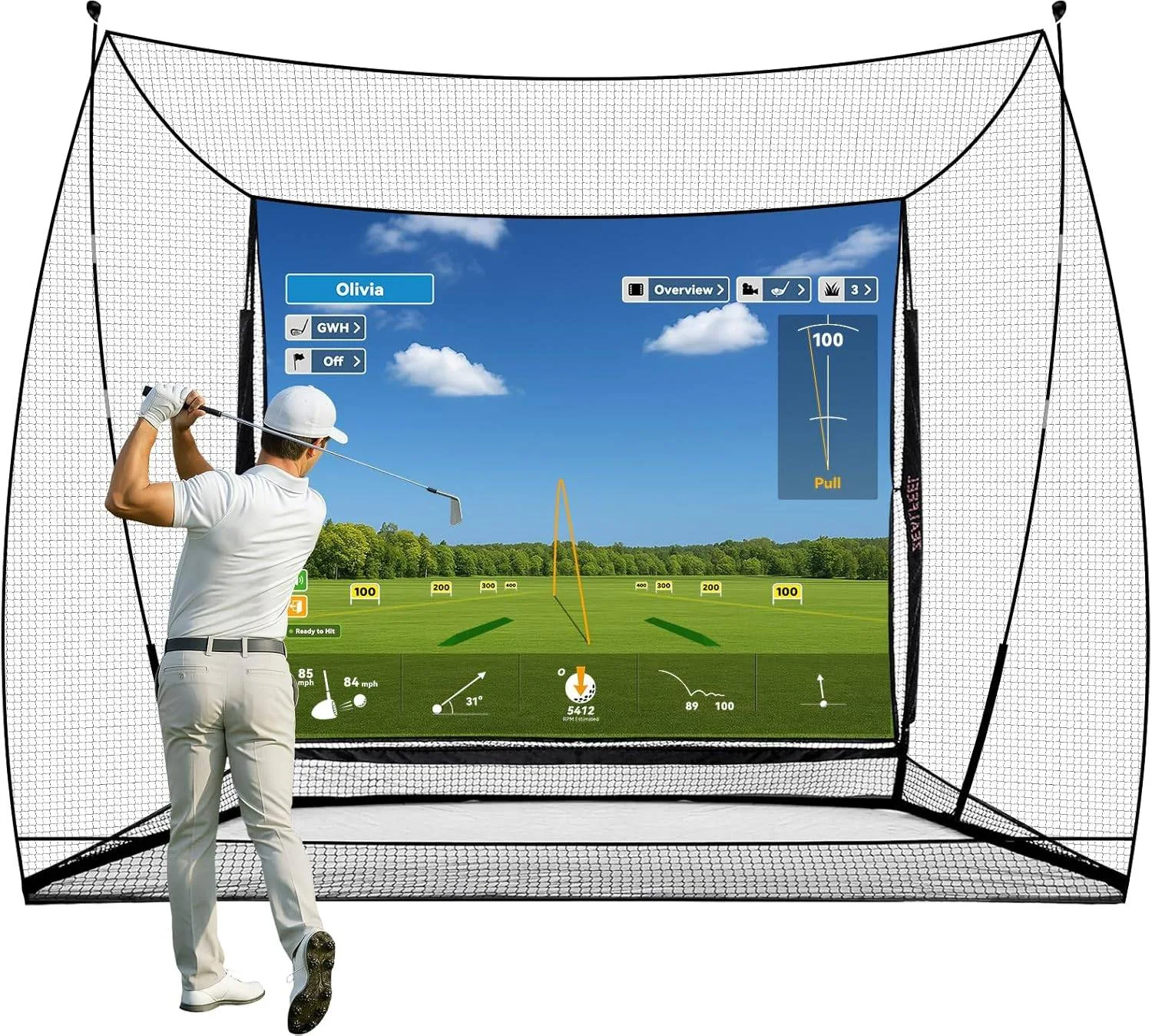 10x8 FT Golf Simulator Cage with HD Screen & Side Barriers thumbnail